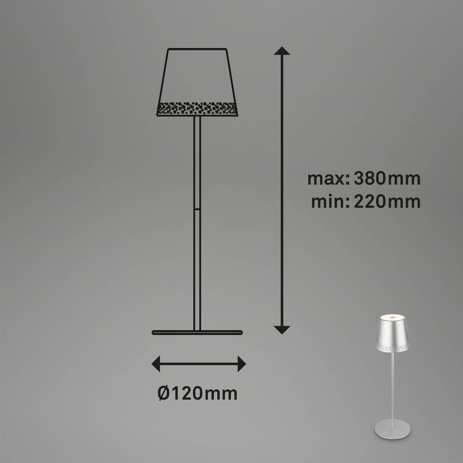 Briloner LED stolní lampa Kiki s baterií 3000K, matný chrom