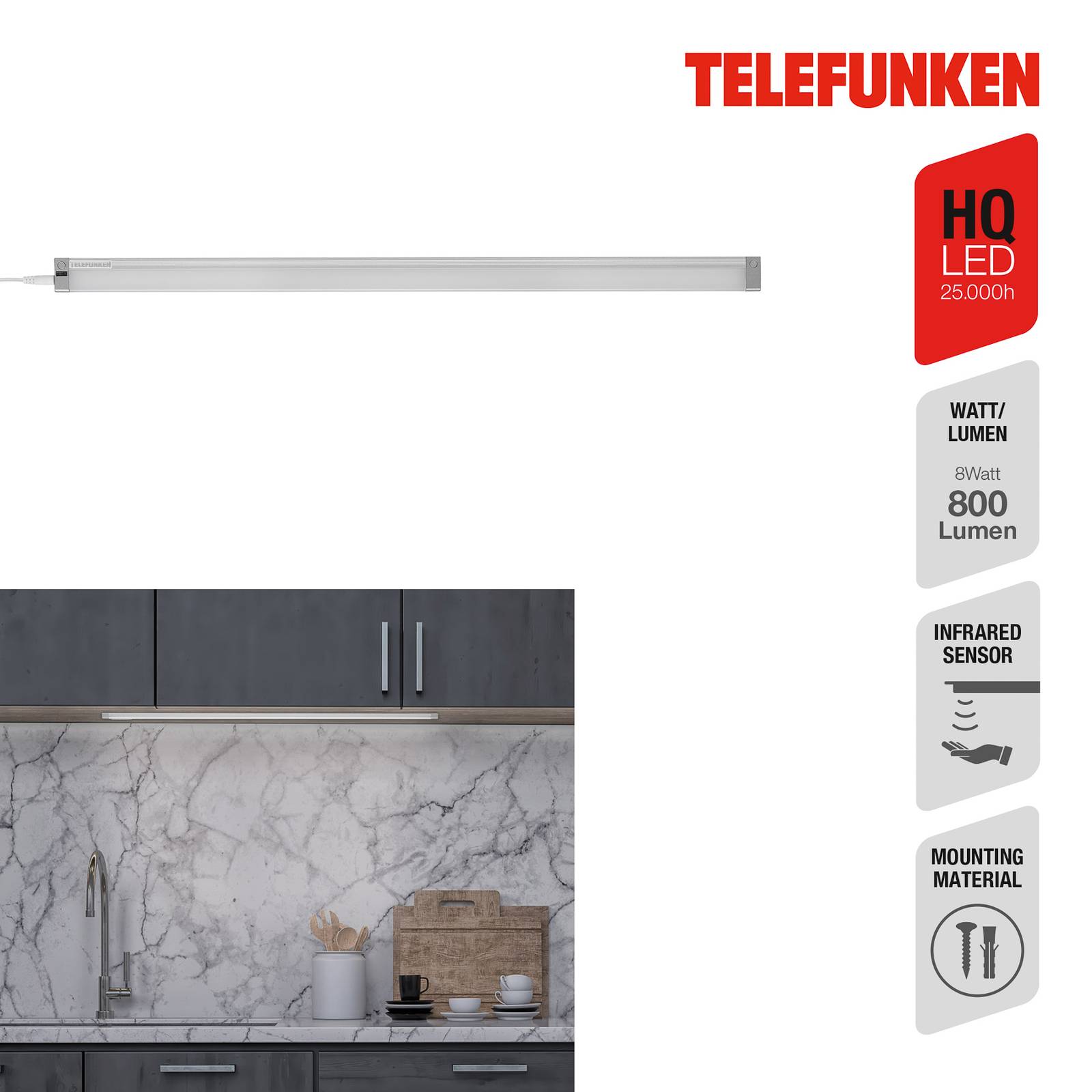 Telefunken LED osvětlení pod skříňku Zeus, délka 57 cm