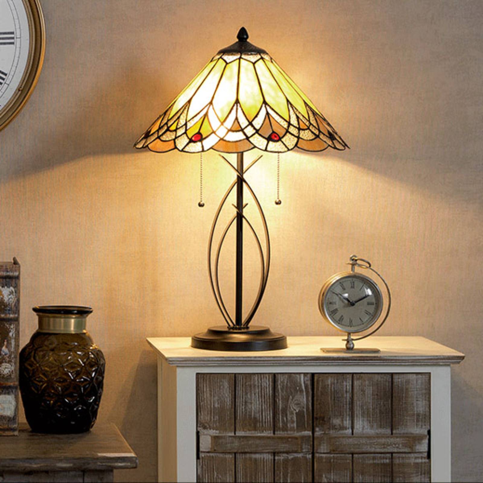 Clayre&Eef Stolní lampa 5186 s jantarovým stínidlem