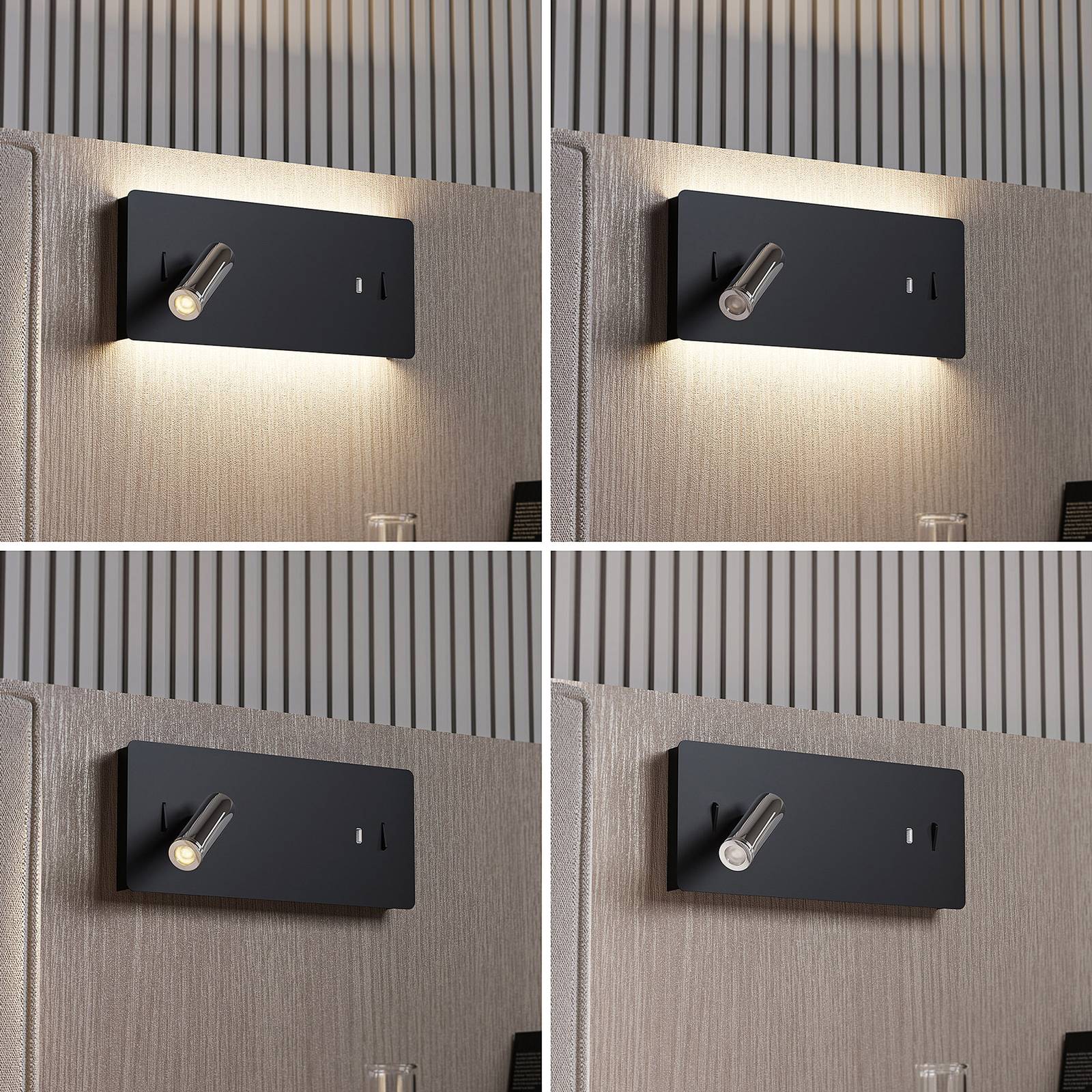 Lucande Nástěnné svítidlo Lucande LED Kimo, hranaté, černé, hliník, USB