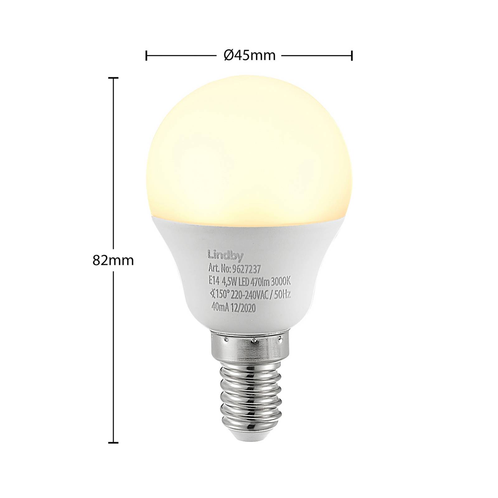 Lindby LED žiarovka E14 G45 4,5W 3000K opál sada 3