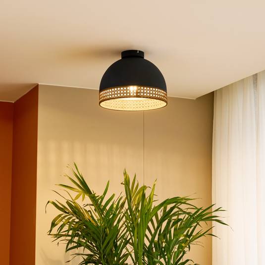 Lindby Lonnaris Ceiling Lamp With Rattan Solid Lights Co Uk