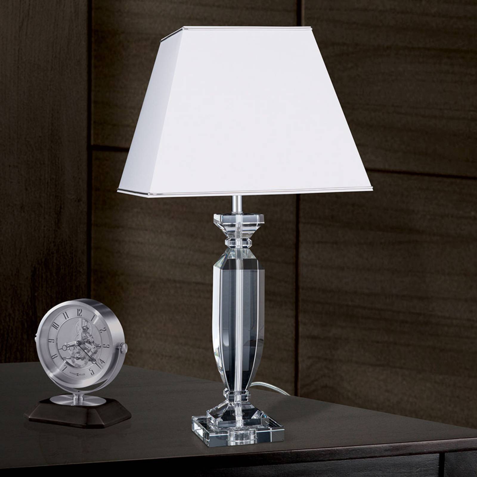 Stolná lampa Pohár s krištáľmi chróm/biela