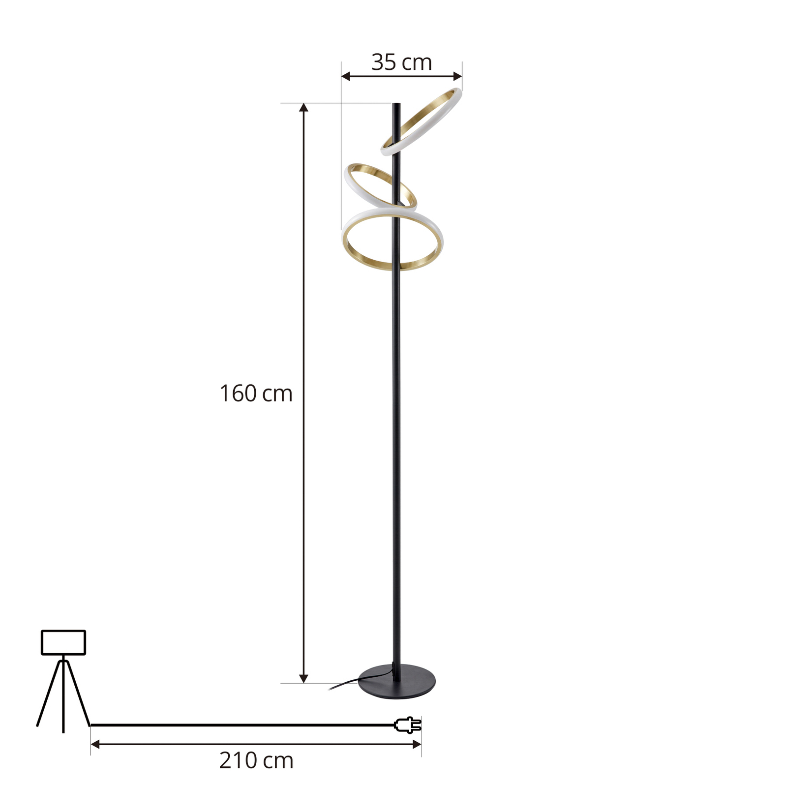 Lucande LED-gulvlampe Madu, svart, metall, 160 cm, dimbar