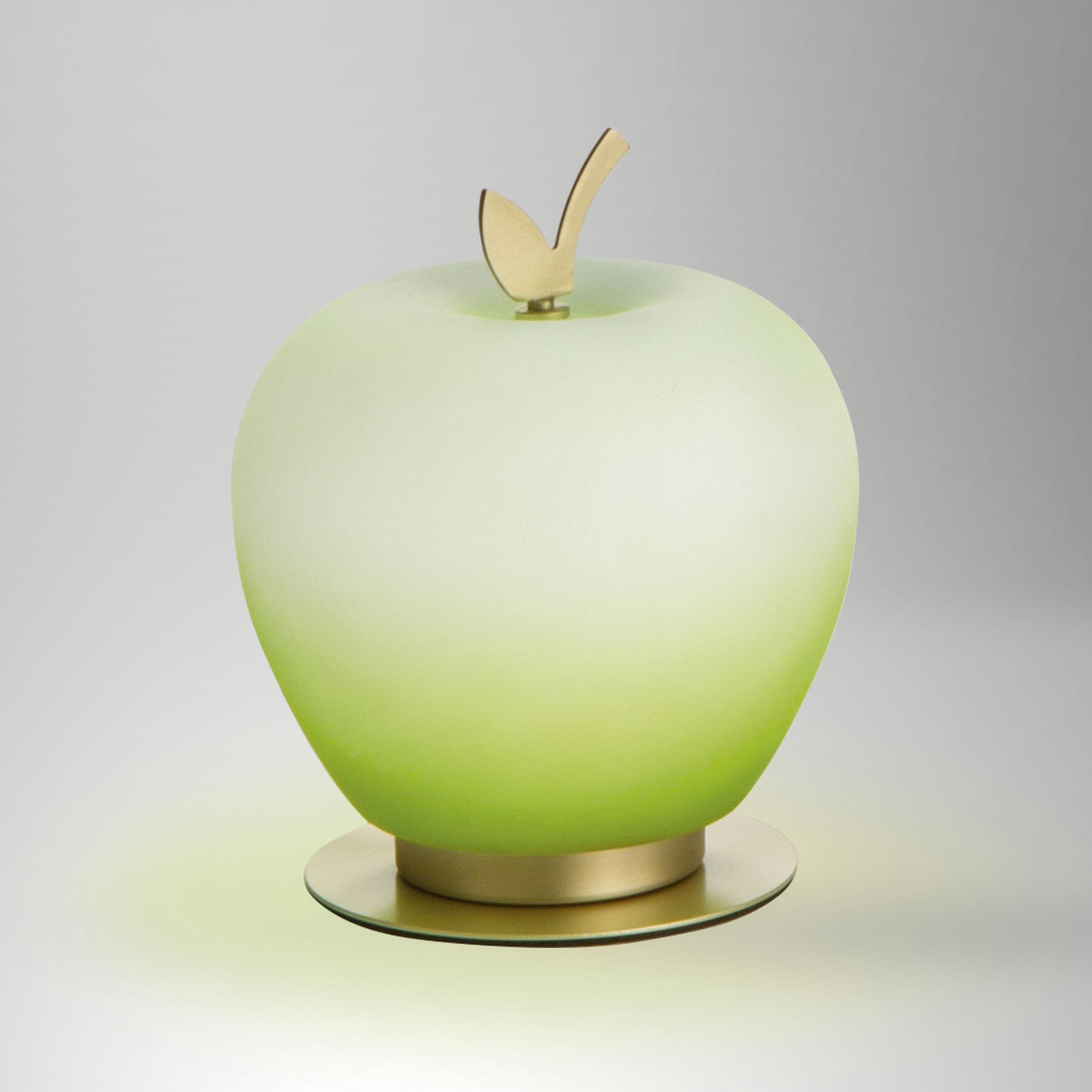Lampada LED da tavolo Wendy, verde/ottone, forma di mela, vetro,