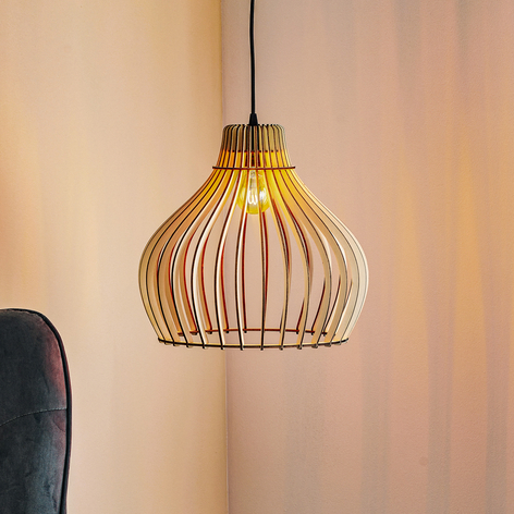 Hängeleuchte Barrel mit Käfigschirm aus Holz