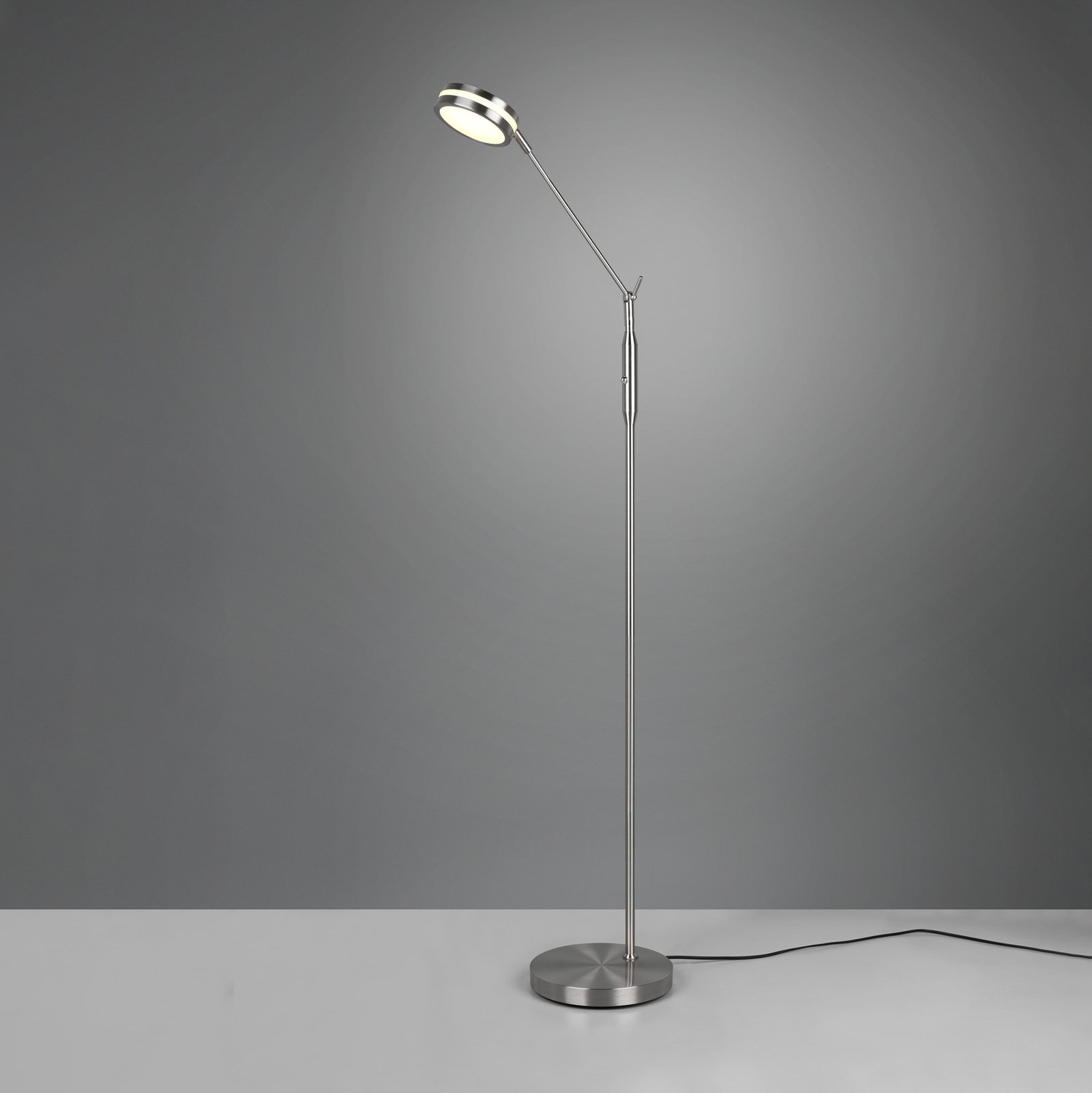 LED stojací lampa Franklin, stmívač, matný nikl