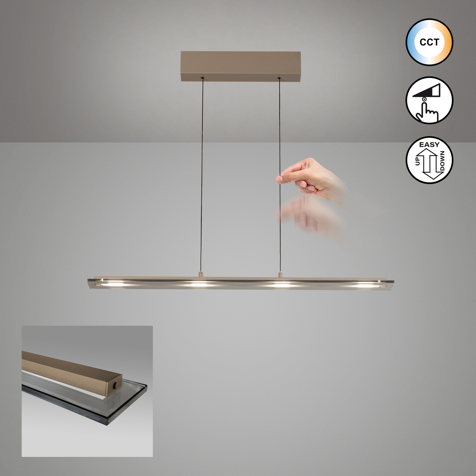 Żyrandol LED Torvi, szary/dymny, 88 cm, metal/szkło