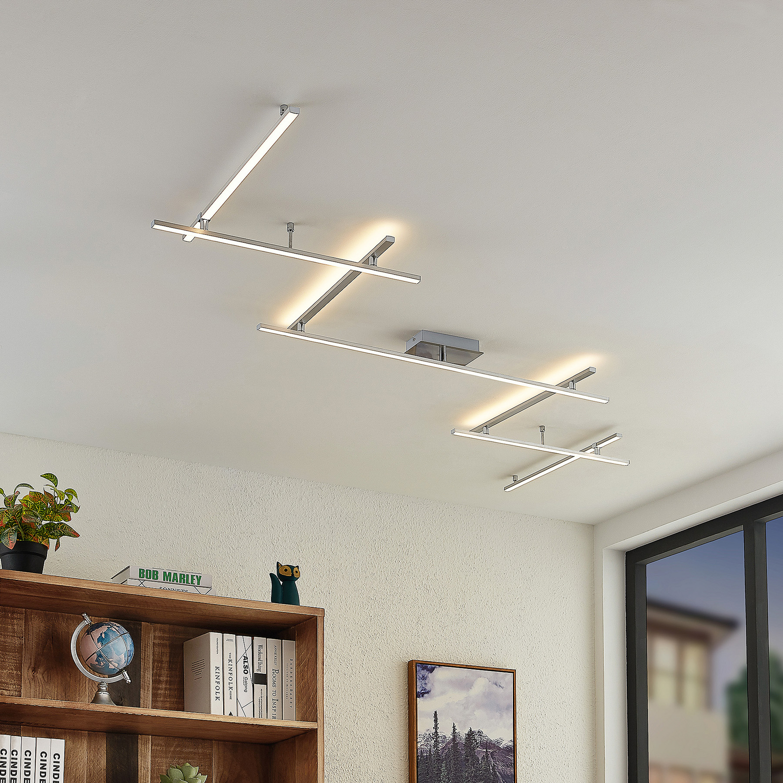 Lindby Plafoniera LED Kambia - Moderna In Alluminio Nero 55cm - 48W Luce Bianca Calda Inclusa Per Soggiorno