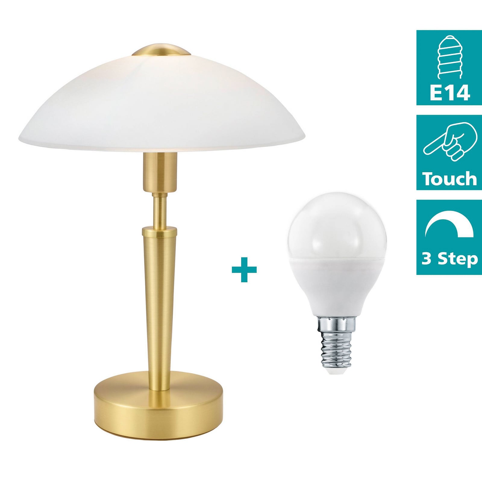 Tafellamp SOLO 1, messingkleurig, hoogte 35 cm Metaal/glas dimbaar