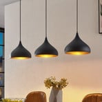 Lindby Elamira hanglamp, zwart, metaal, 133cm, 3-lamps.