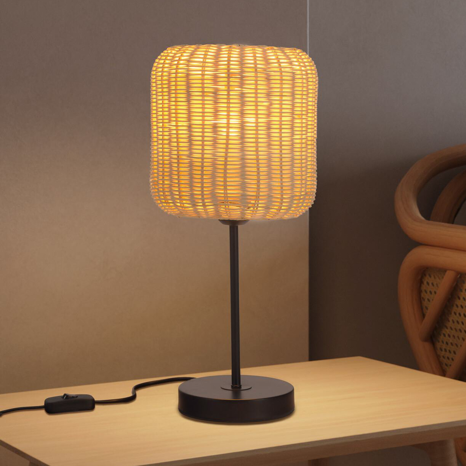 Forlight Cortic bordlampe, lysebrun, rattan, højde 41,5 cm