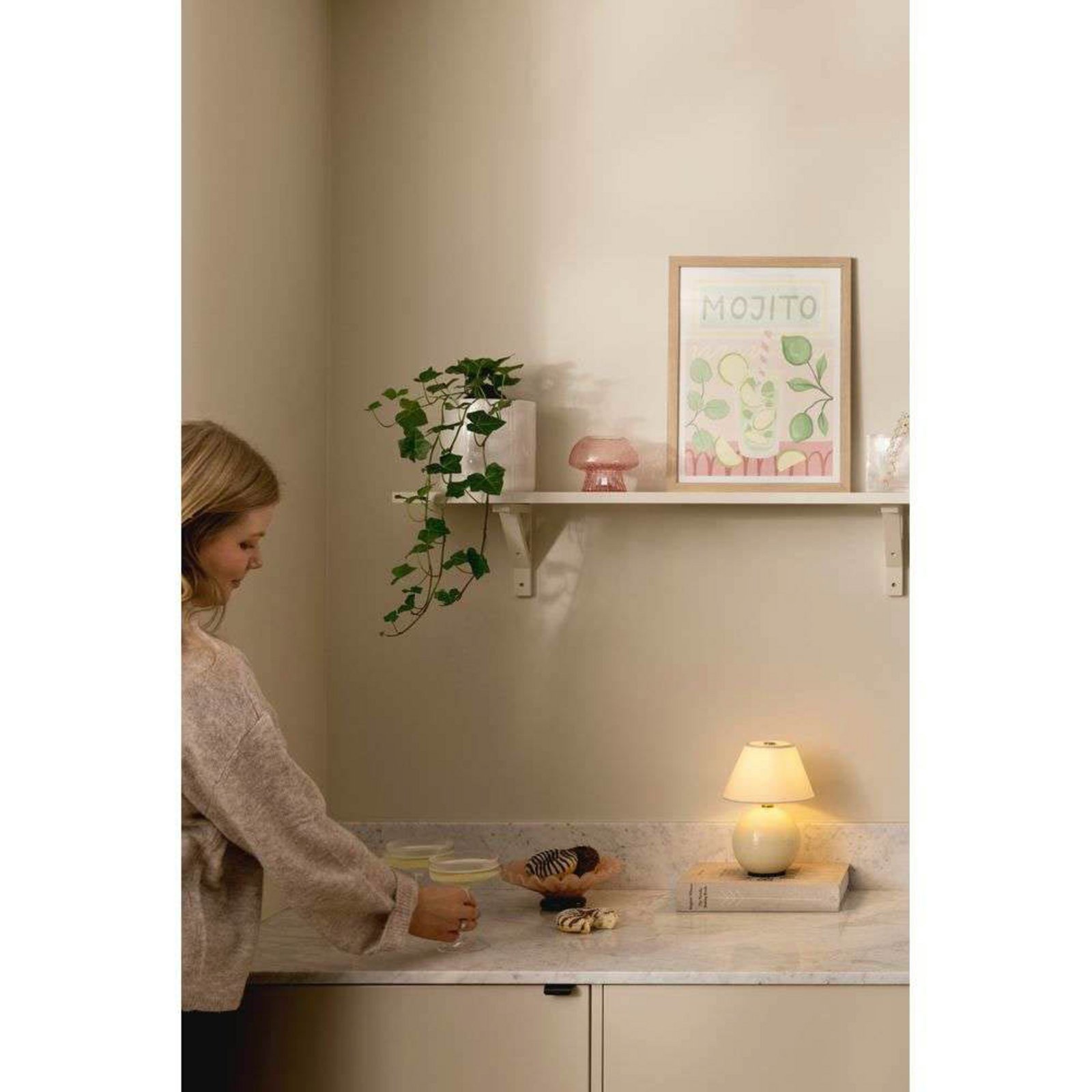 Globen Lighting Akku-Tischleuchte IRIS, creme, Höhe 23 cm