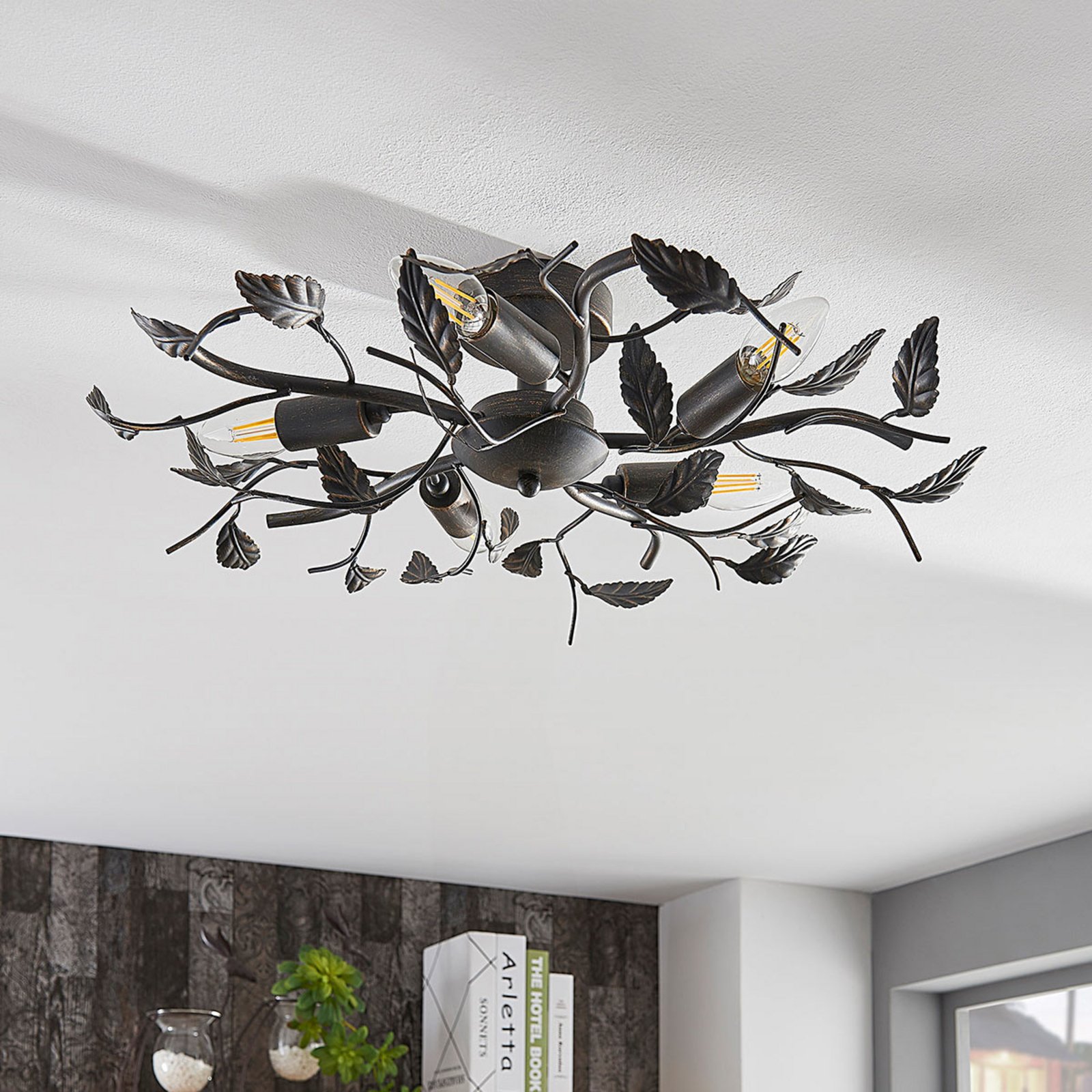 Yos 5 Ceiling Lamp Black-Gold - Lindby