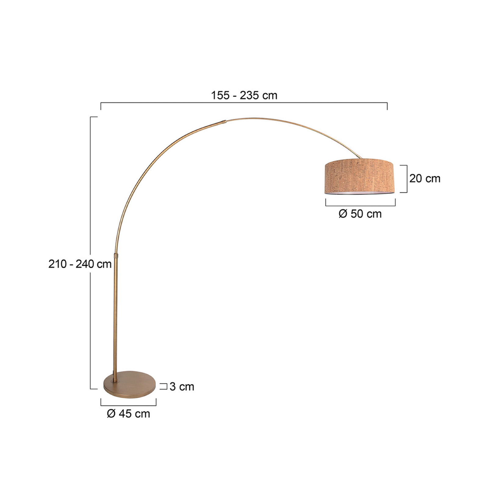 Boogstaande vloerlamp Sparkled Light brons/bruin 240 cm, kurk
