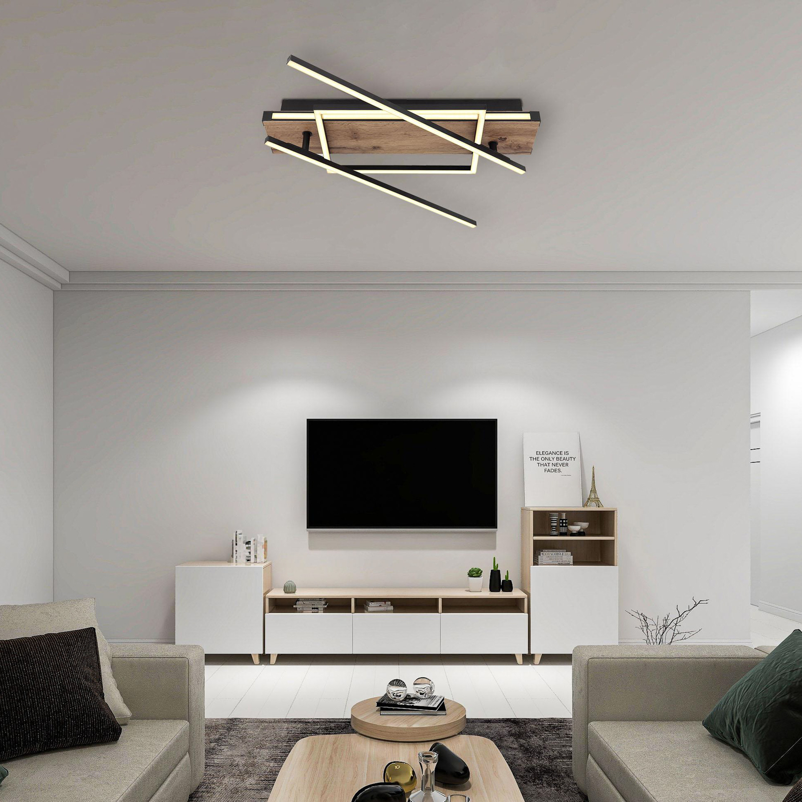 Φωτιστικό οροφής Colli LED, πλάτος 52 cm, σκούρο ξύλο, ξύλο
