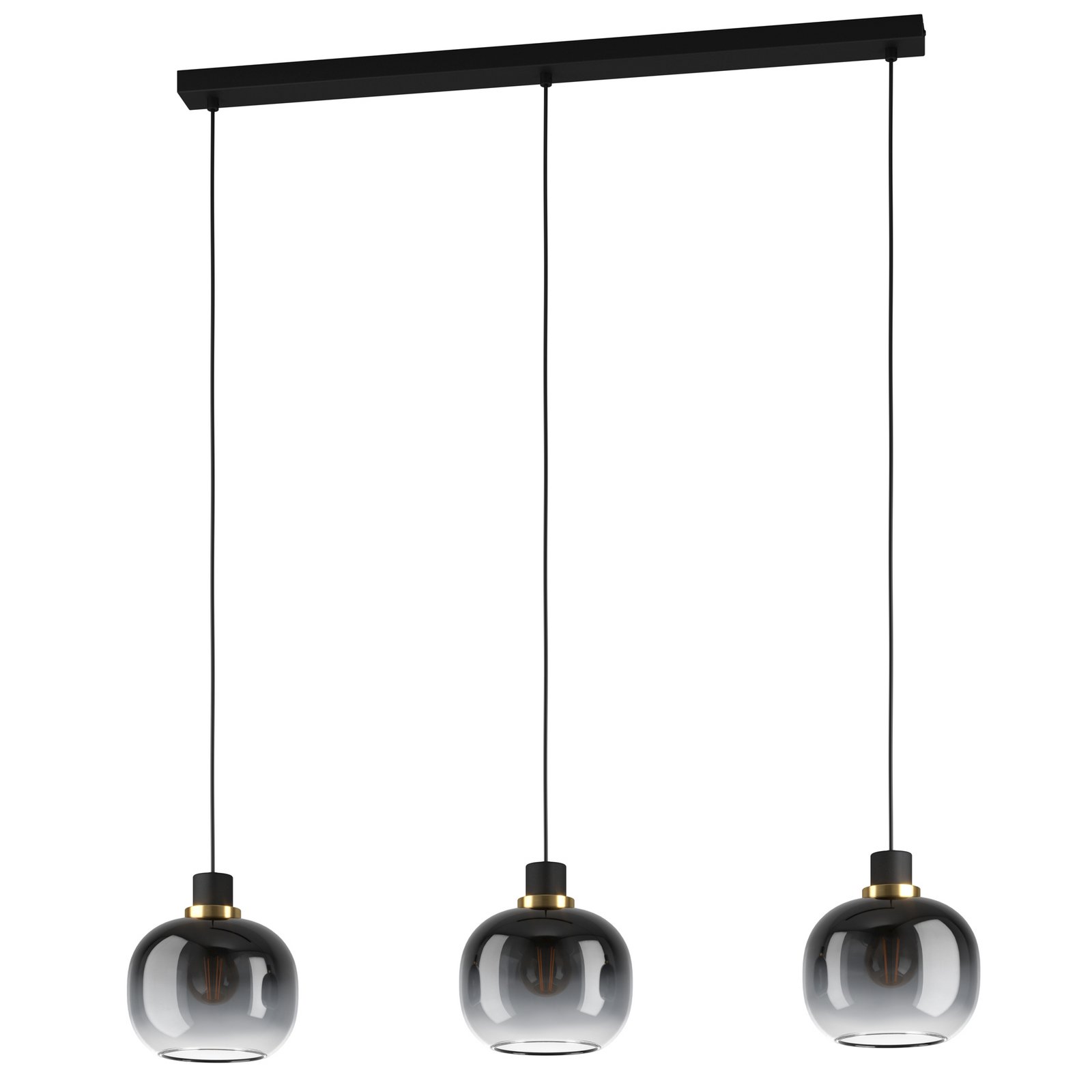 Hängelampe Oilella, schwarz-grau, Länge 95 cm, Glas, 3-flg.