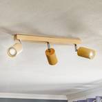 Cre ceiling spotlight, wood, three-bulb