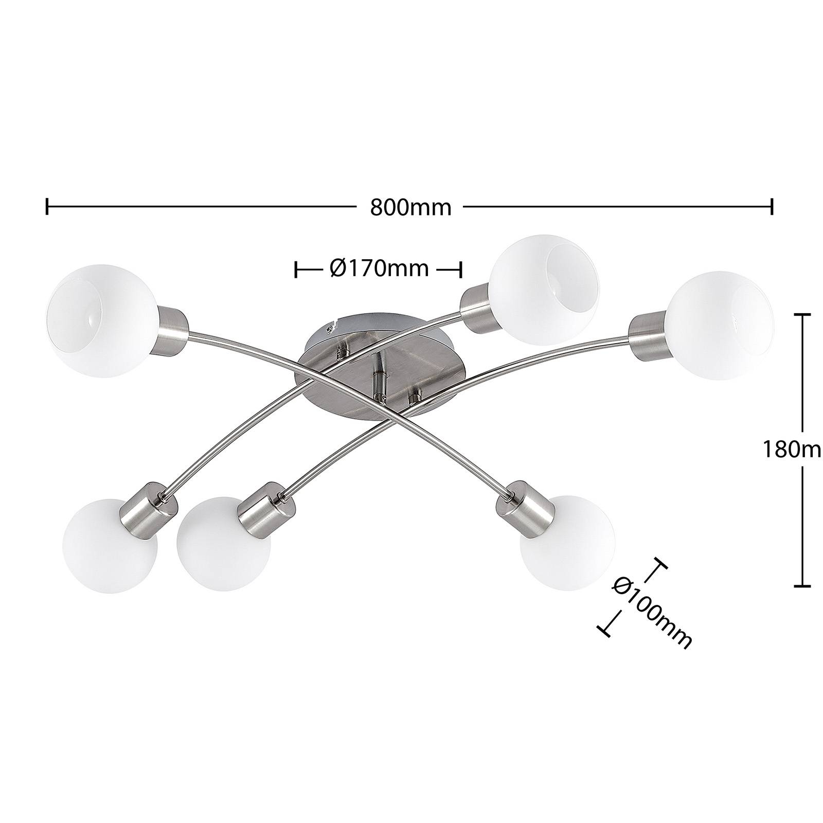 Lindby Agmar lampa sufitowa, nikiel, 6-pkt.