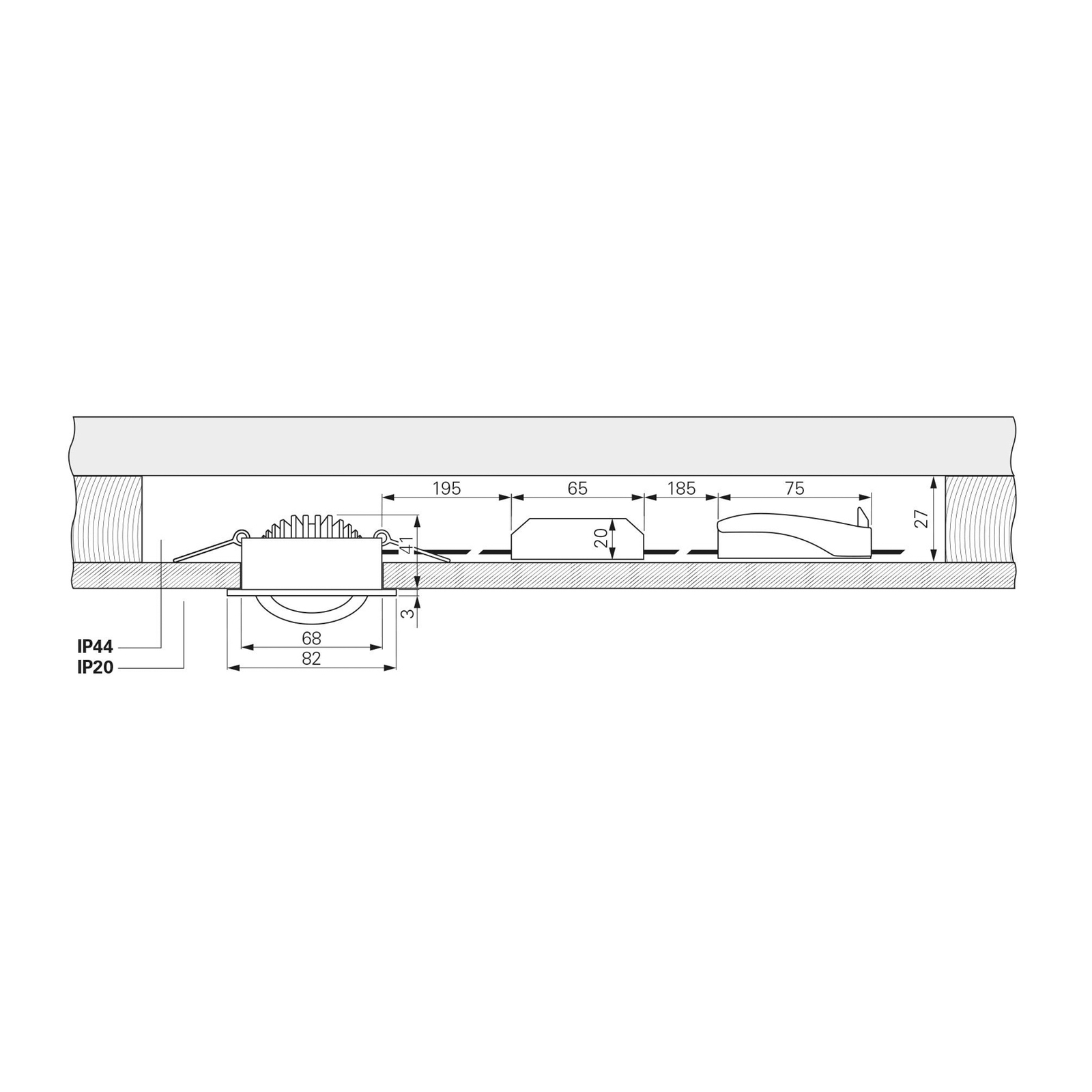 Plafonnier encastré LED Dione, IP44, 3.000 K, nickel, intensité variable