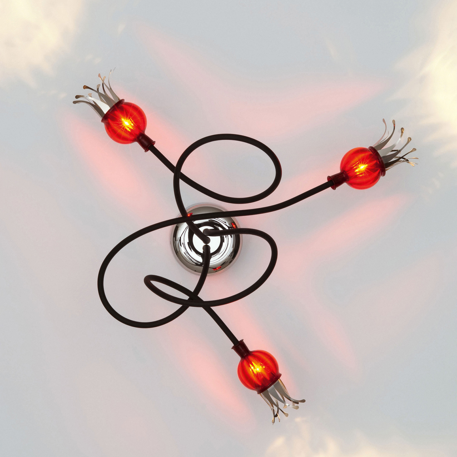 serien.lighting Plafonul Poppy 3fl negru/roșu rubiniu