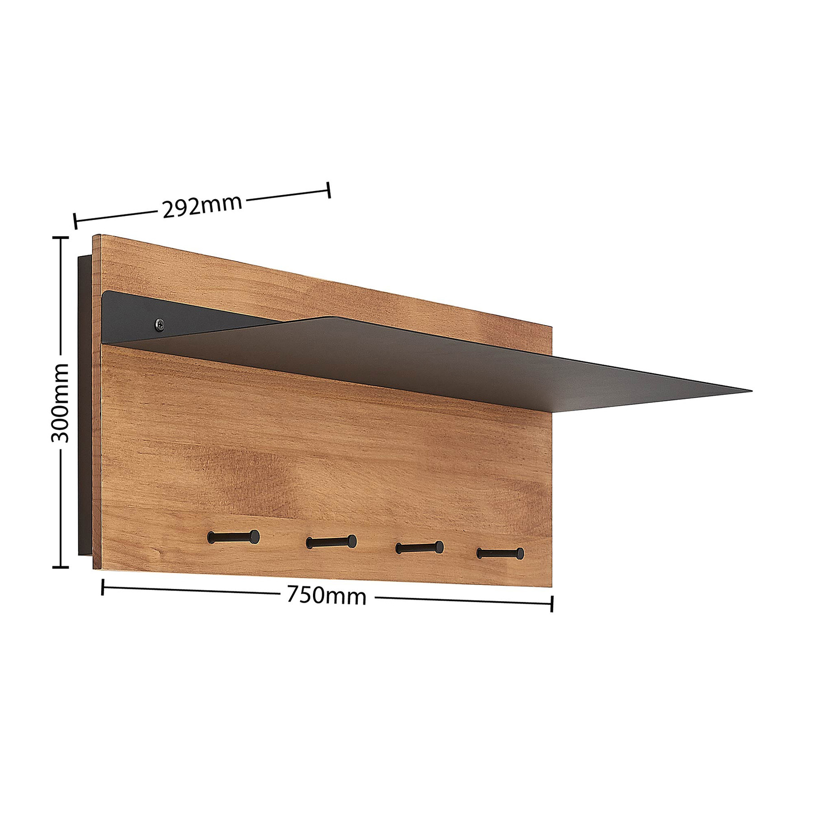 Lindby Loana LED-Holz-Garderobe, 4 Haken, Ablage