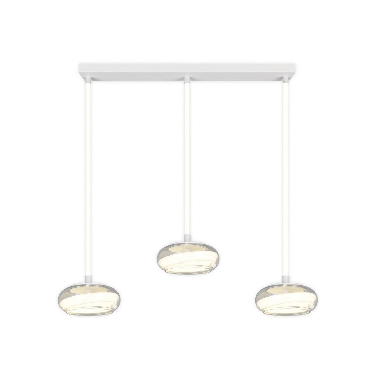 Lampada LED a sospensione Tarsia, bianco opaco, lunghezza 91 cm, vetro, a 3