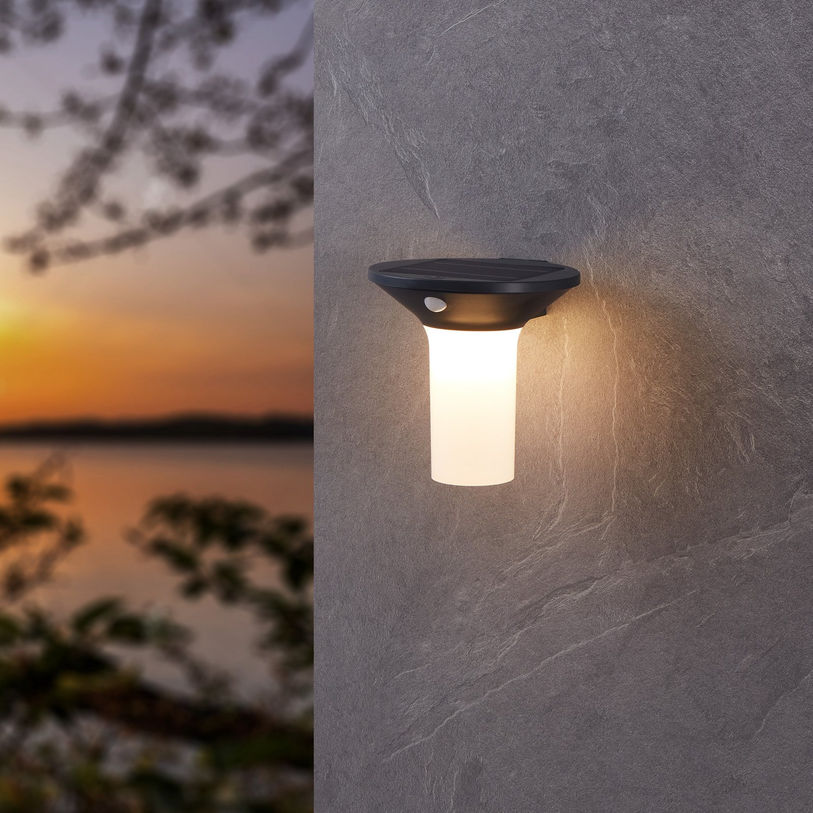 LED-Solar-Außenwandleuchte Corbezzola, schwarz, Sensor LED-Solar-Außenwandleuchte Corbezzola, schwarz, Sensor