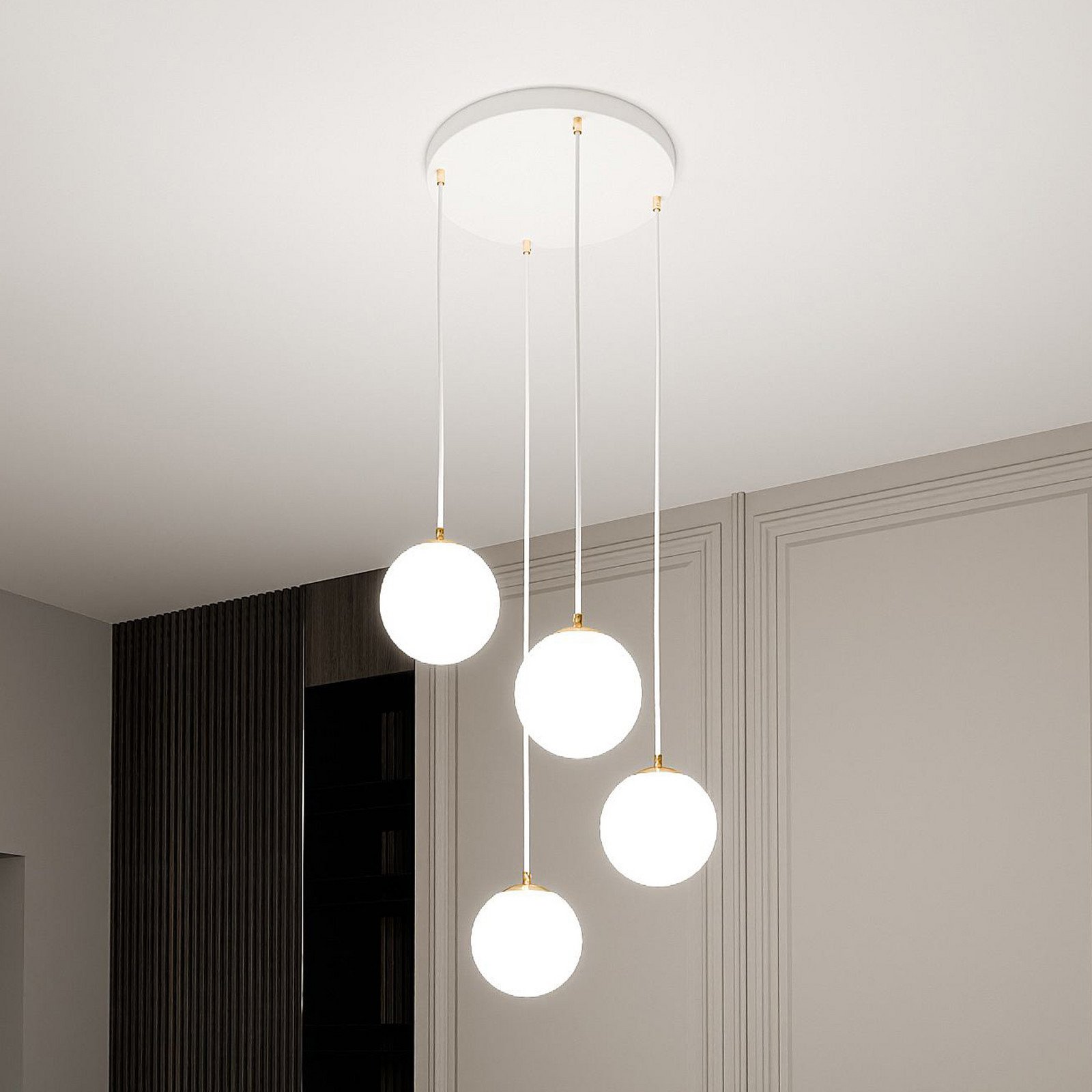 EMIBIG LIGHTING Lampă suspendată Royal 4 becuri alb opal/alb sticlă E14 - Camera de zi / sufragerie - modern - alb opal alb auriu