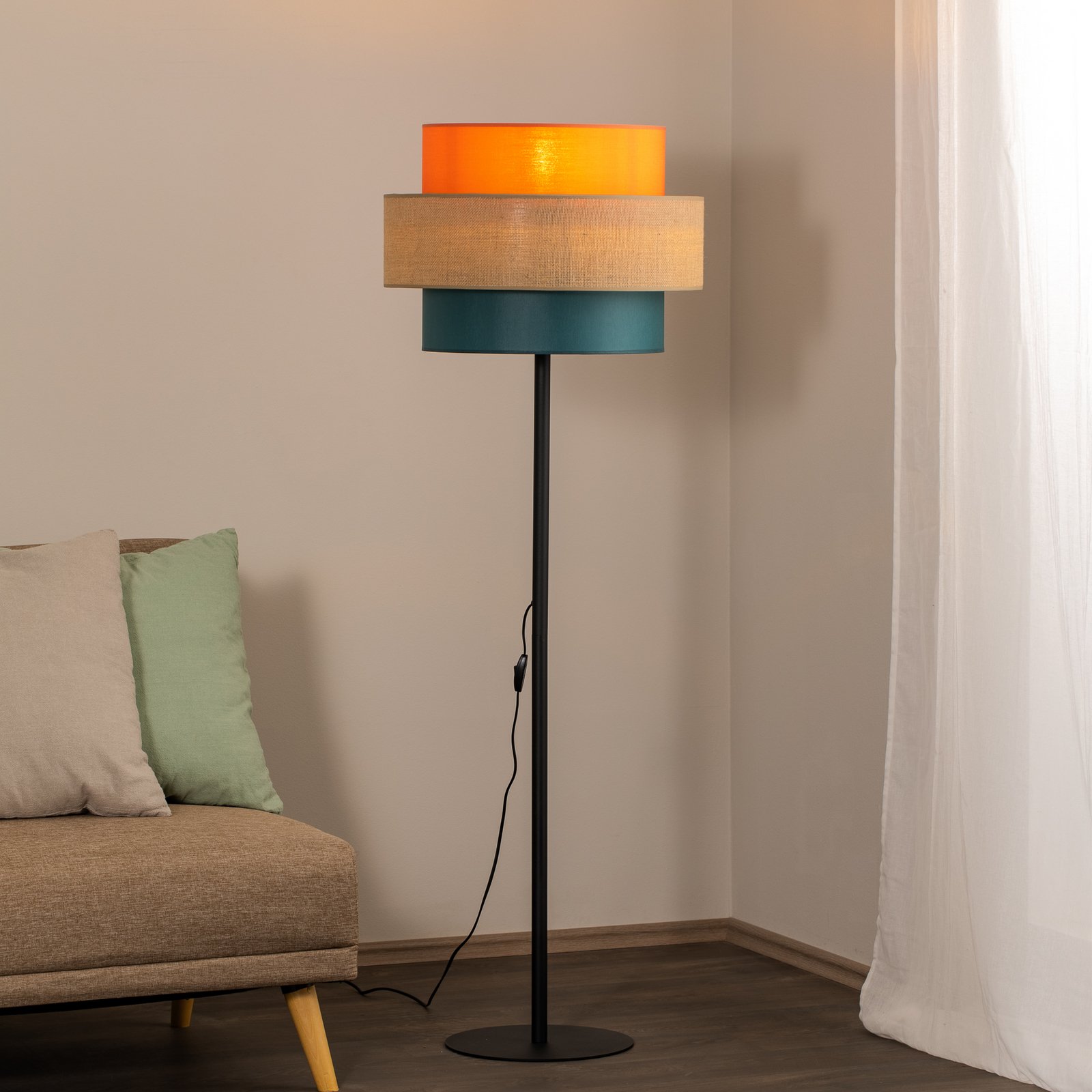 Trio podna lampa, sjenilo od jute, narančasta/natur smeđa/petrol
