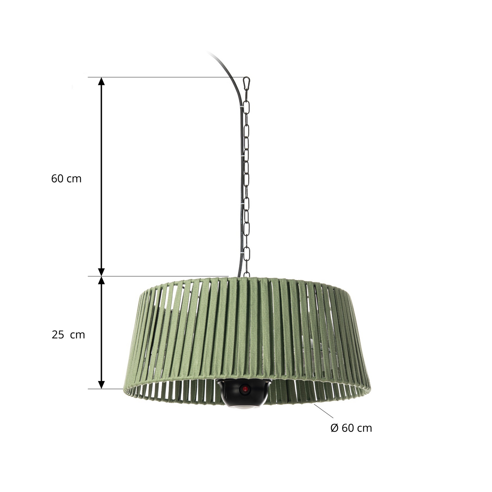 Lucande Pyravo suspended patio heater, green, aluminium, Ø 60 cm Lucande Pyravo suspended patio heater, green, aluminium, Ø 60 cm