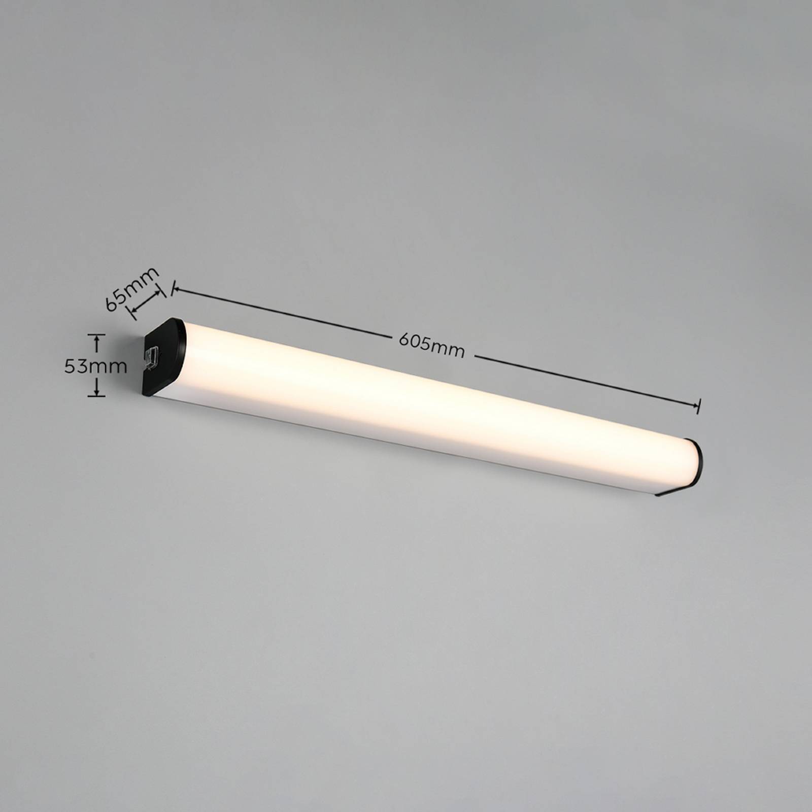 LED-vegglampe Giacomo, bredde 60 cm, svart, metall, IP44