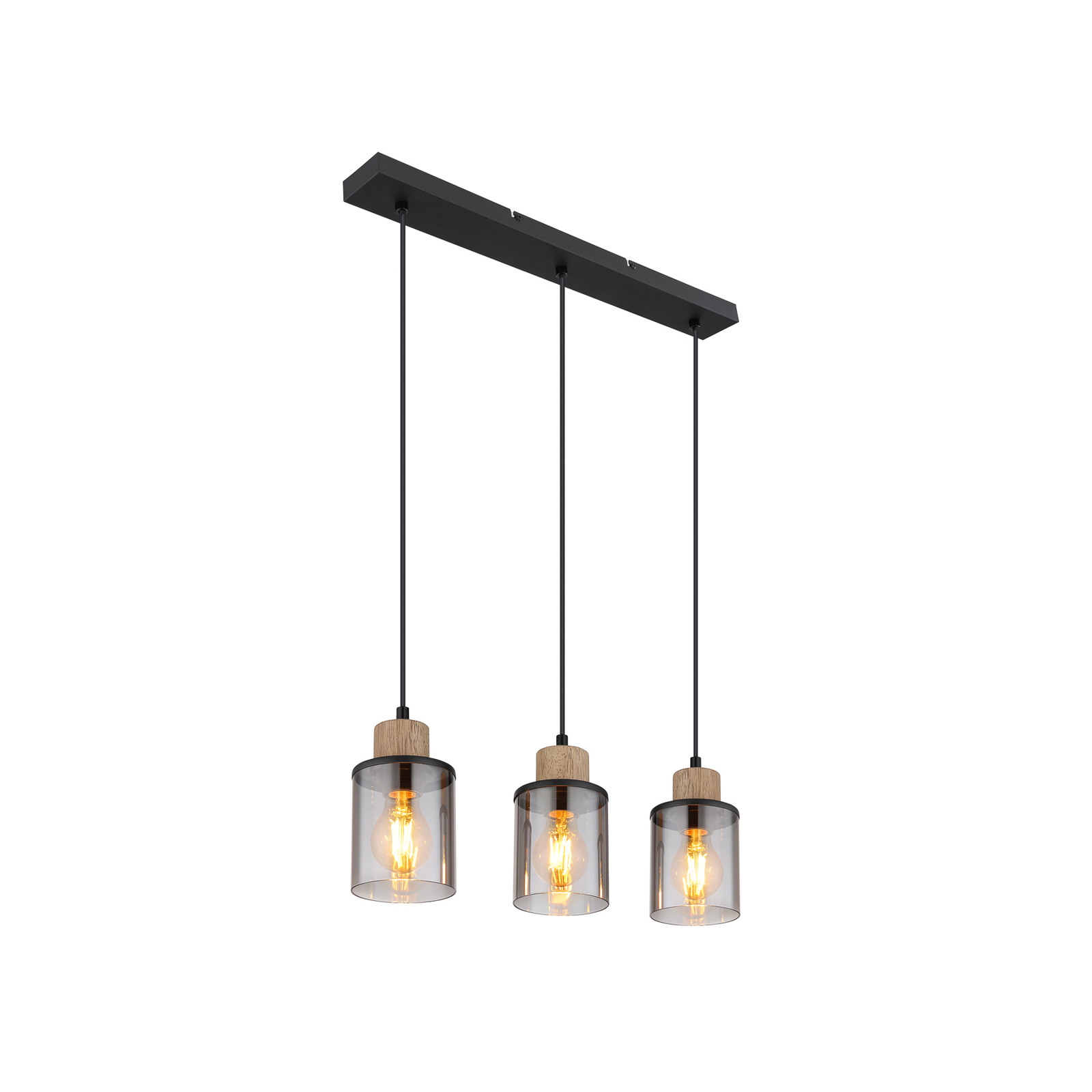 Hanglamp Reid, 3-lamps, zwart/rook