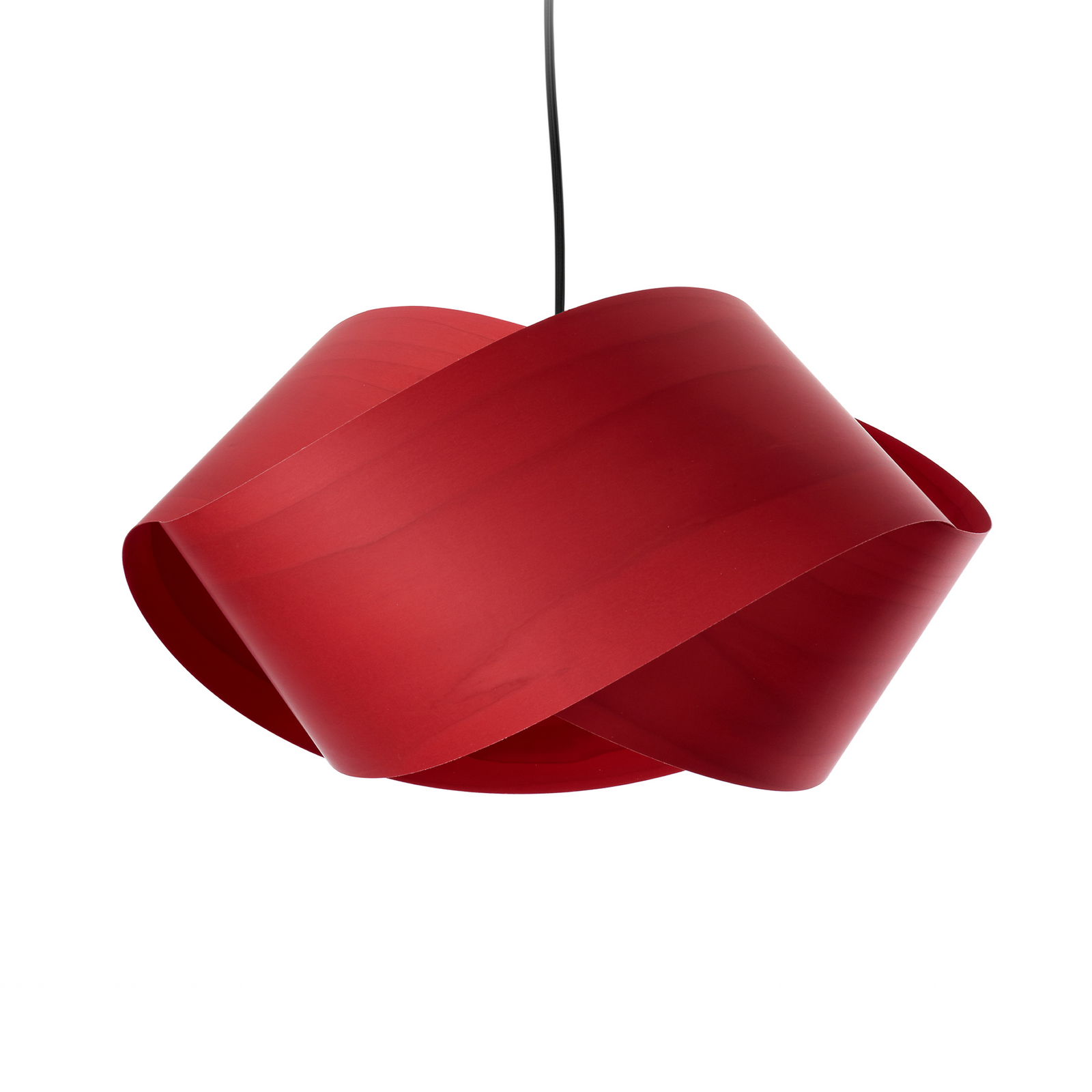 LZF hanglamp Nut, rood/nikkelkleurig, lengte 42 cm, hout