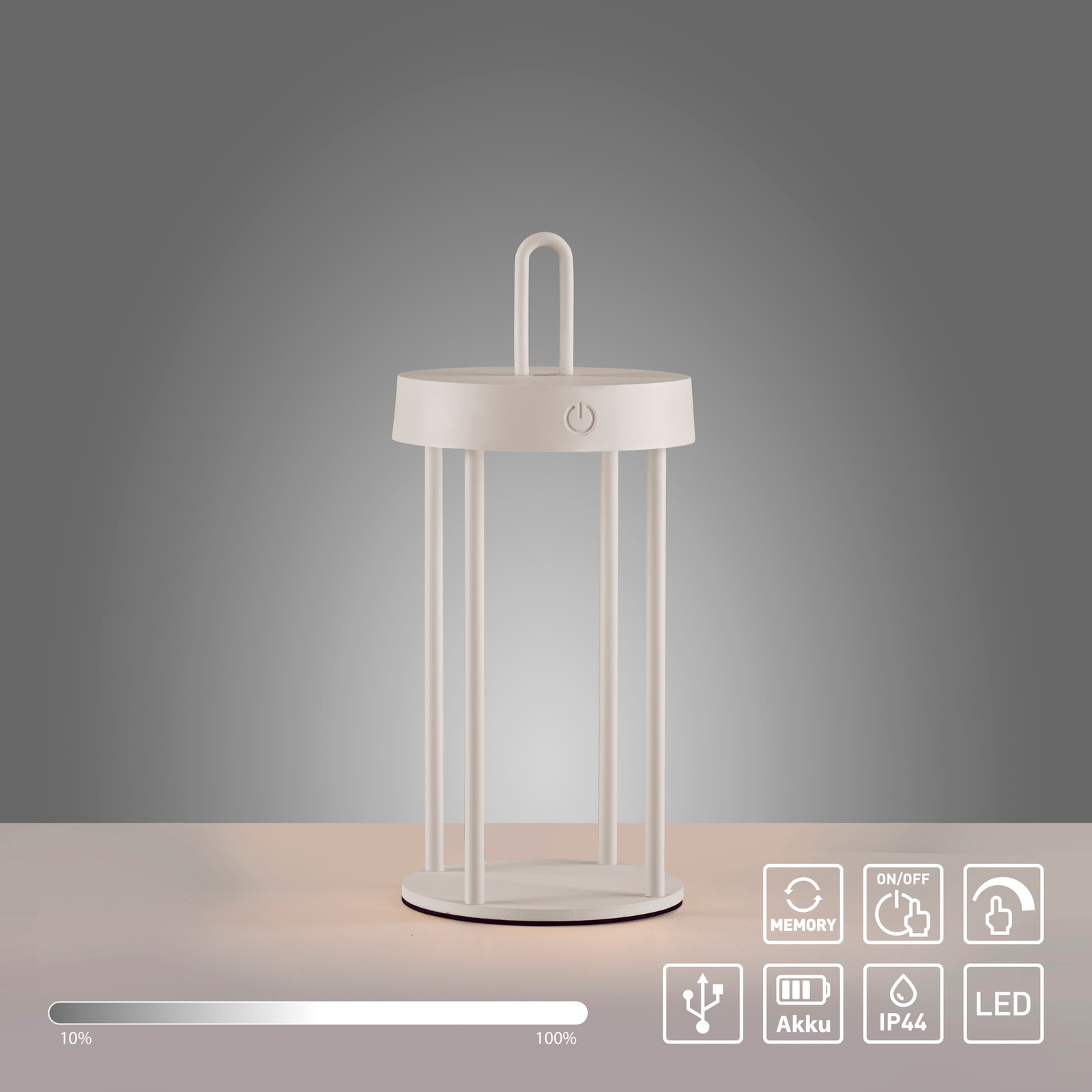 JUST LIGHT. Akumulatorowa lampa stołowa LED Anselm, biała, 28 cm, żelazo