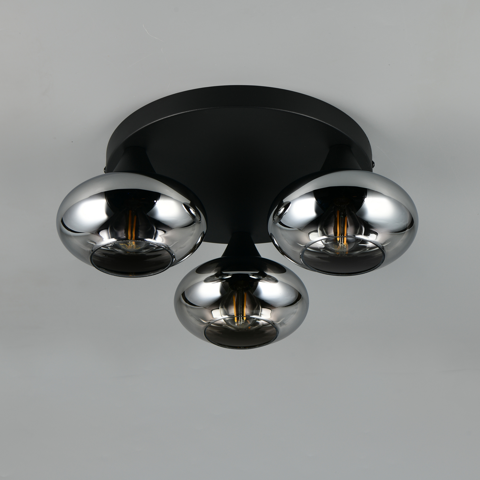 Plafoniera Divina, color fumo, Ø 39 cm, a 3 luci, vetro