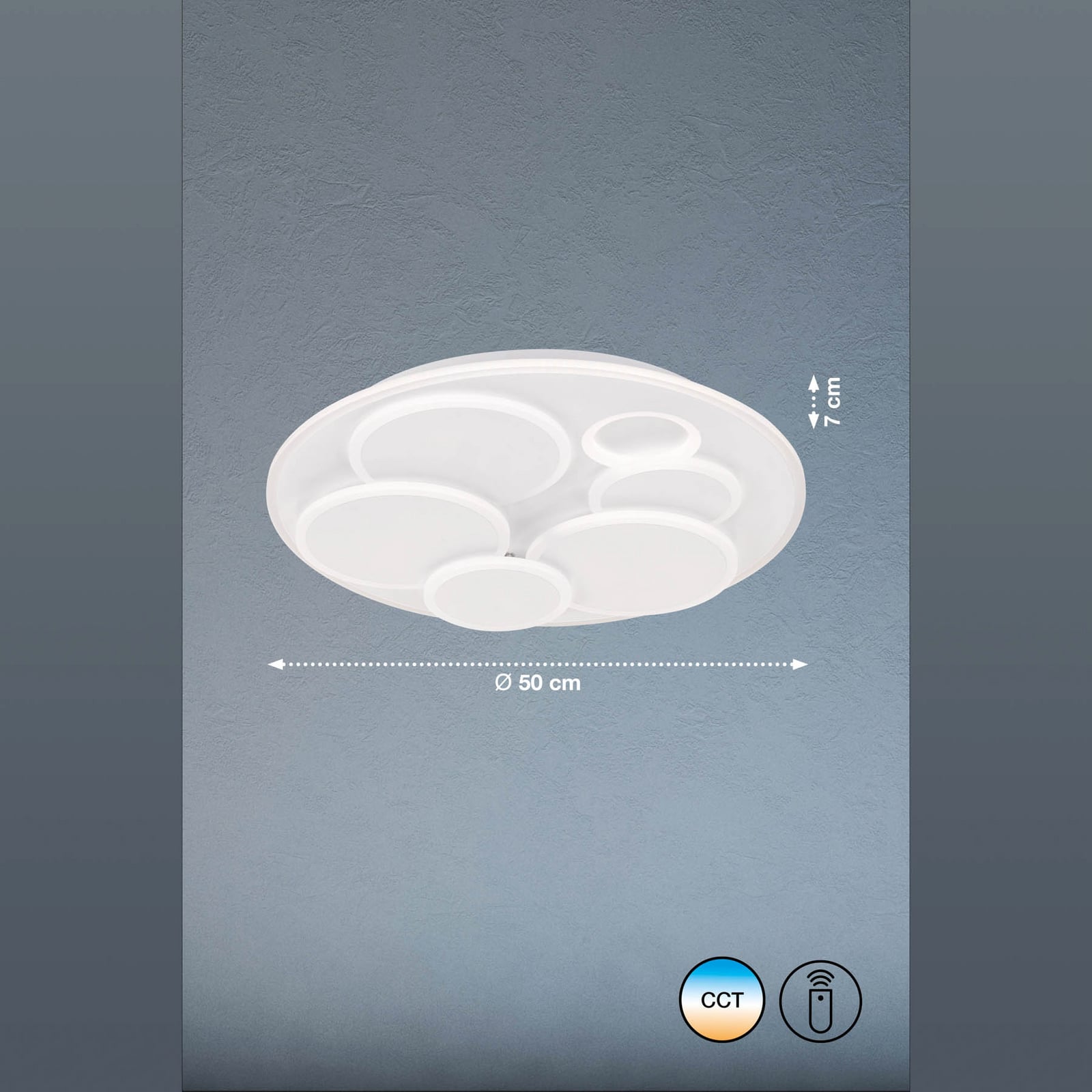LED таванна лампа Dots, бяла, Ø 50 cm, метал/акрил, CCT LED таванна лампа Dots, бяла, Ø 50 cm, метал/акрил, CCT
