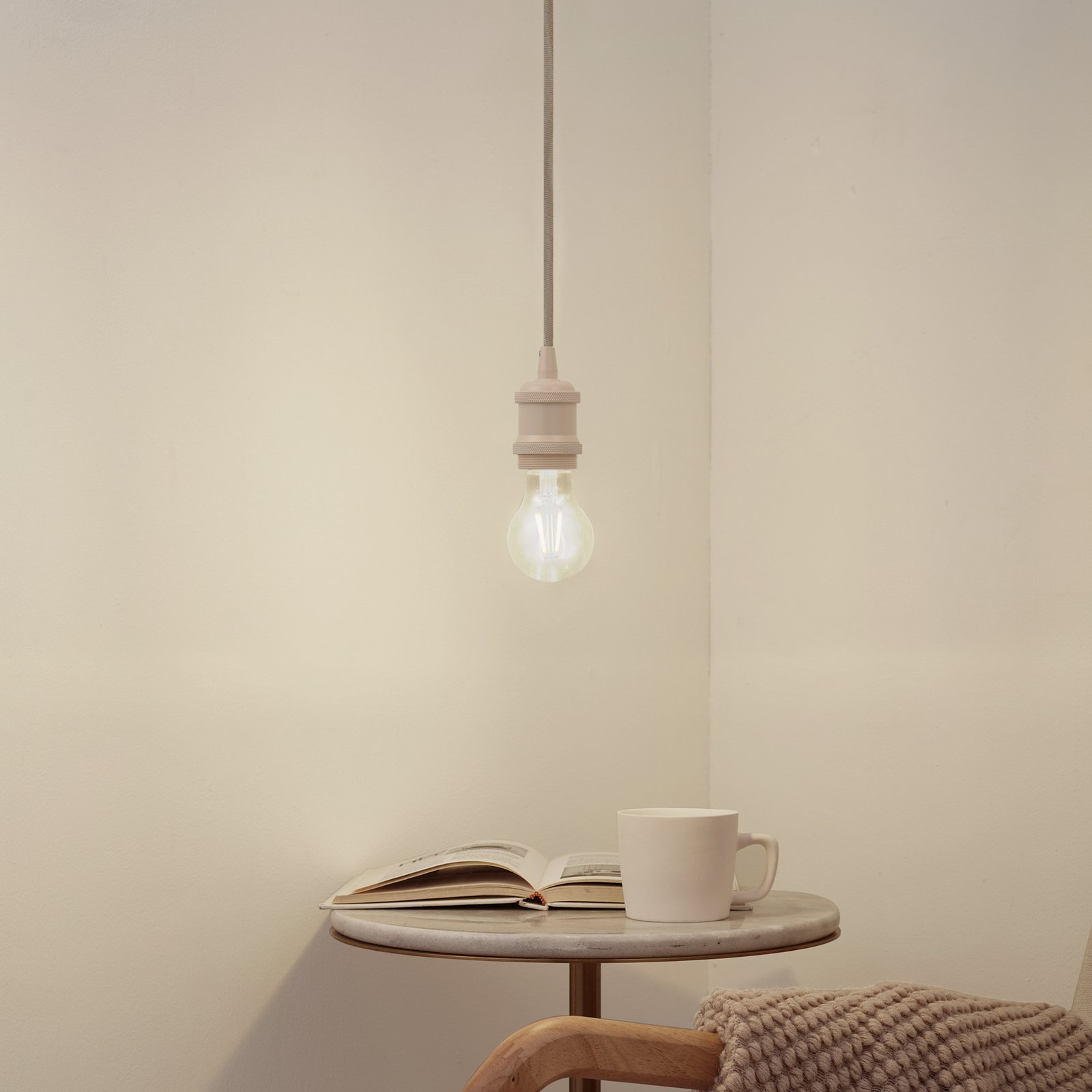 Hattie pendant light, E27 socket, Ø 5 cm, beige, metal - Lindby Hattie pendant light, E27 socket, Ø 5 cm, beige, metal - Lindby