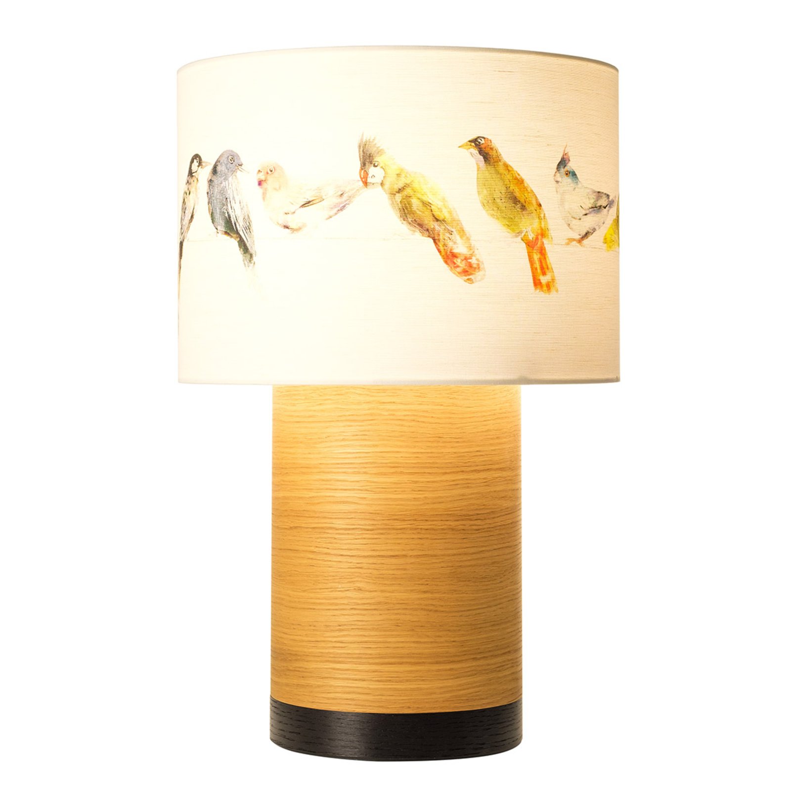 Domus Klippa XL table lamp black birdsong, for Living / Dining Room, oak wood, fabric, E27, 70 W, energy efficiency: A++, H: 65 cm