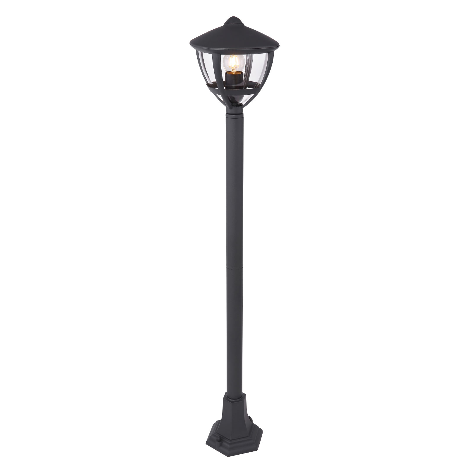 Globo Nollo path light, lantern shape, black, aluminium, plastic, E27, 40 W, energy efficiency: A++, W: 17.5 cm, H: 100 cm