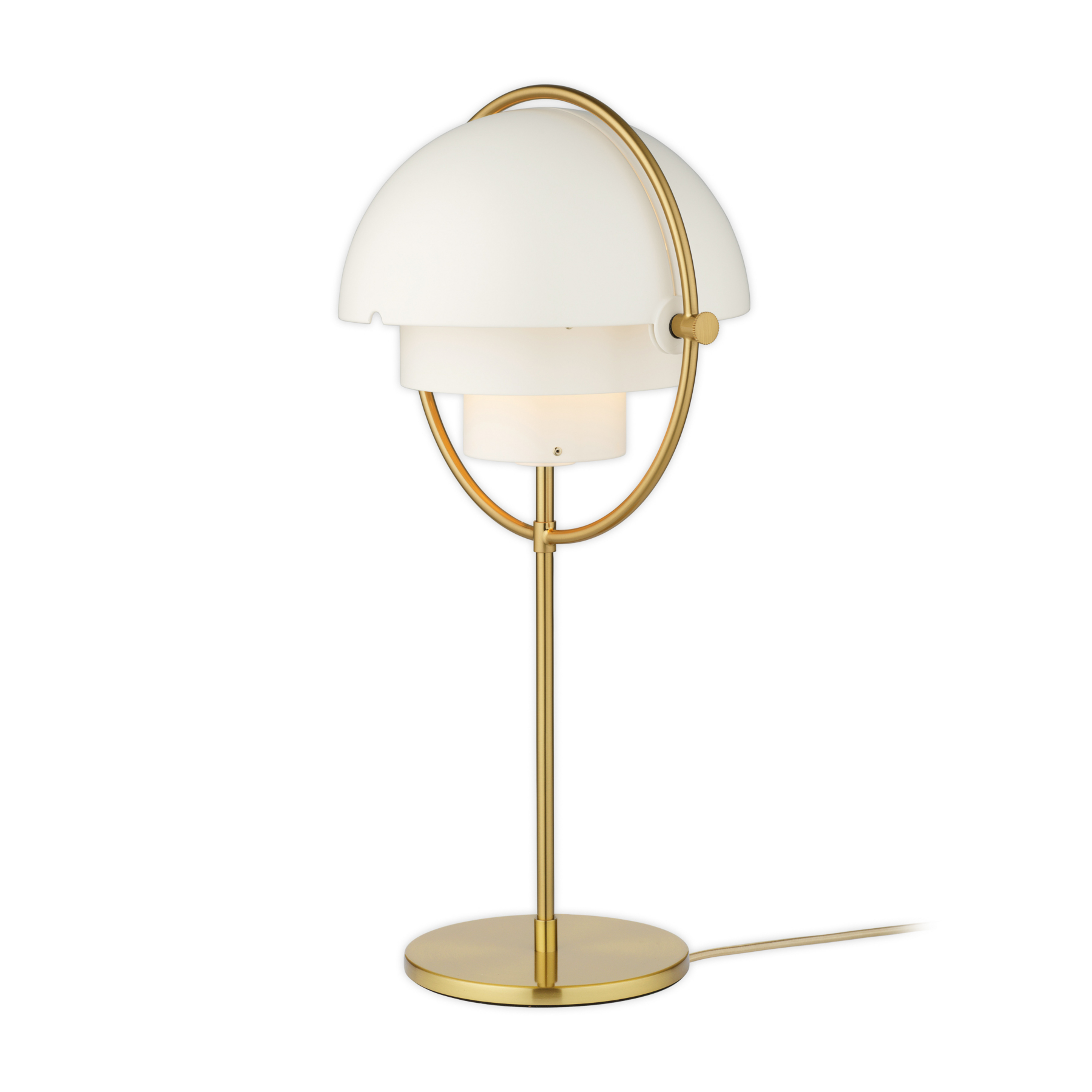 Stolná lampa GUBI Multi-Lite, výška 50 cm, mosadz/biela