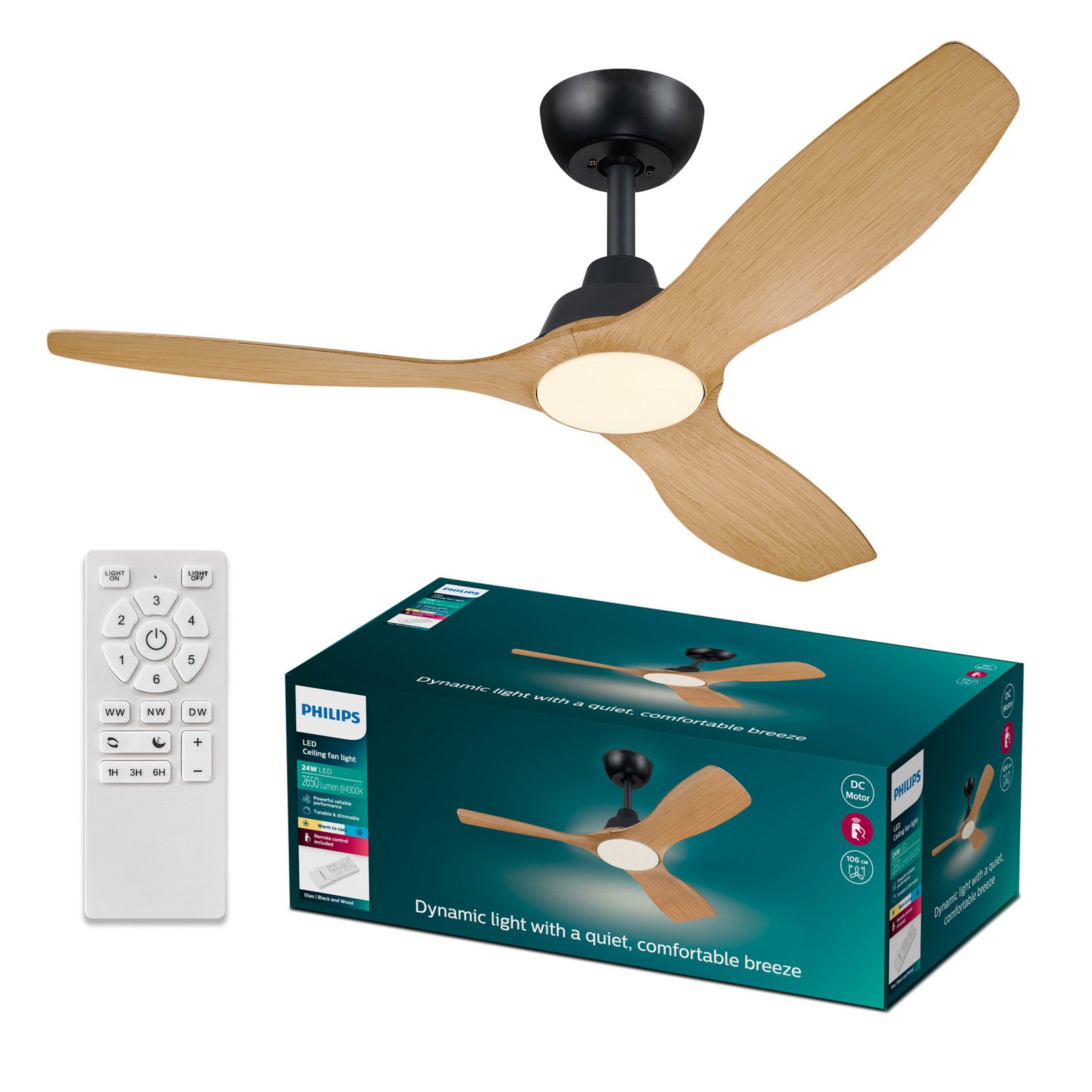 Ventilatore LED Philips Olas, Ø 132 cm, marrone/nero, silenzioso