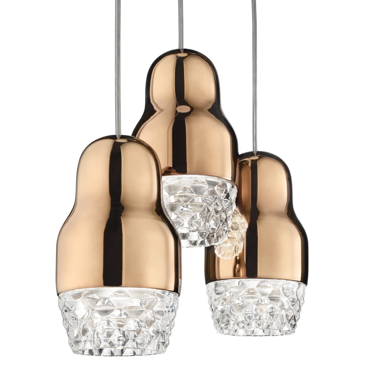 Three-bulb LED hanging lamp Fedora rose gold