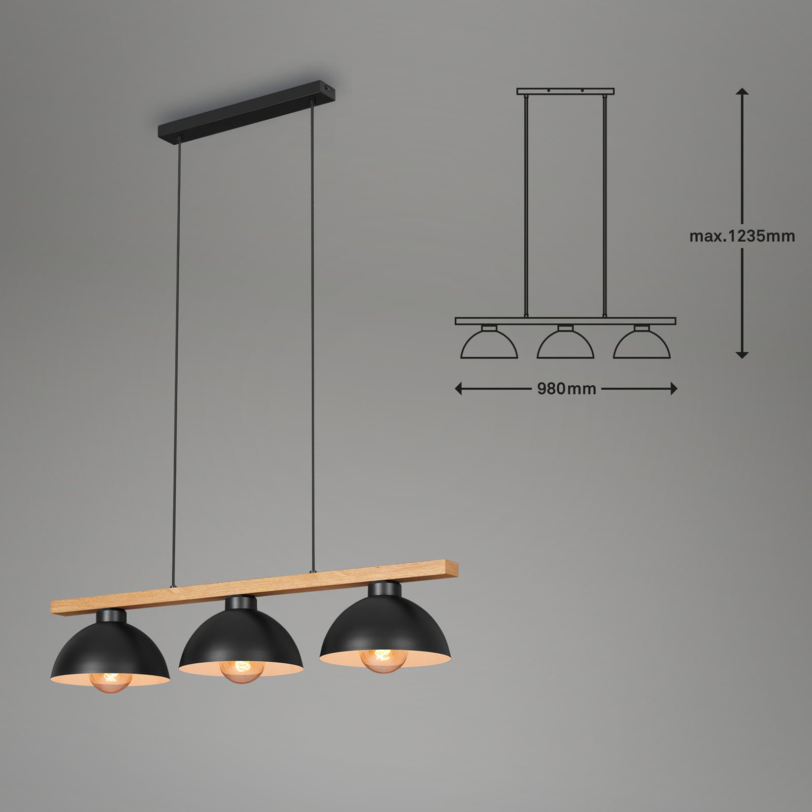4046-035 lampă suspendată, negru/lemn, 3 surse