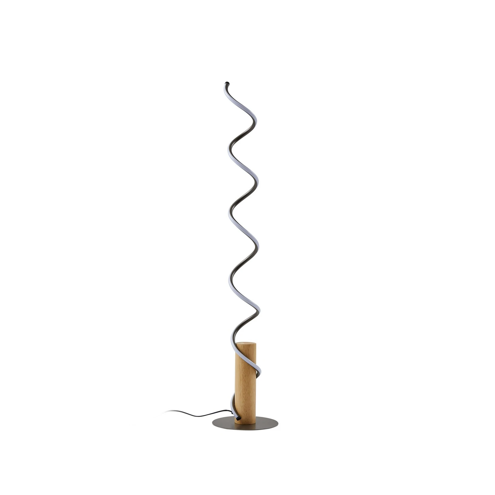 Lindby LED põrandavalgusti Spiraali, hall, puit, kõrgus 133 cm