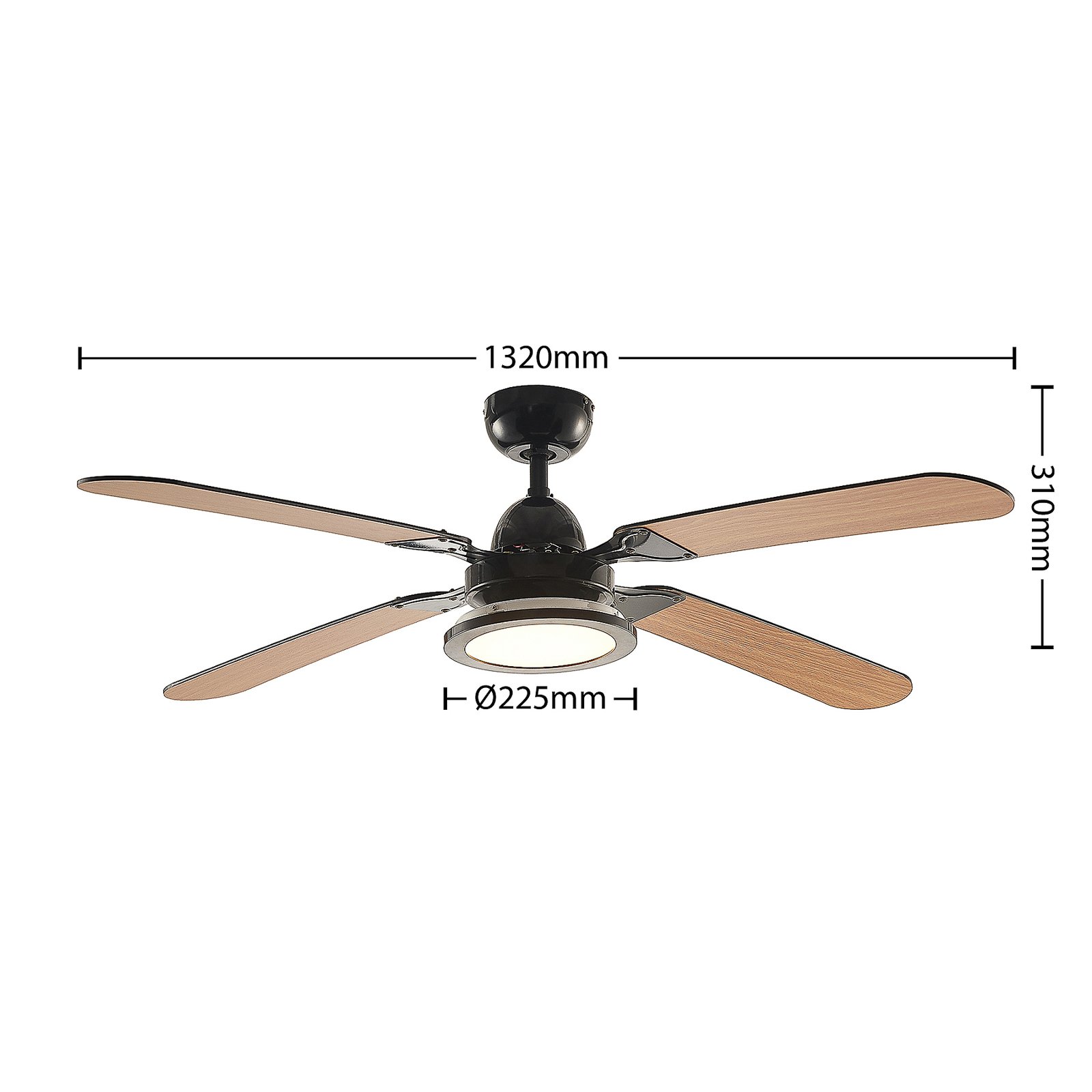 Lucande LED-Deckenventilator Tedric, schwarz, leise, 133 cm