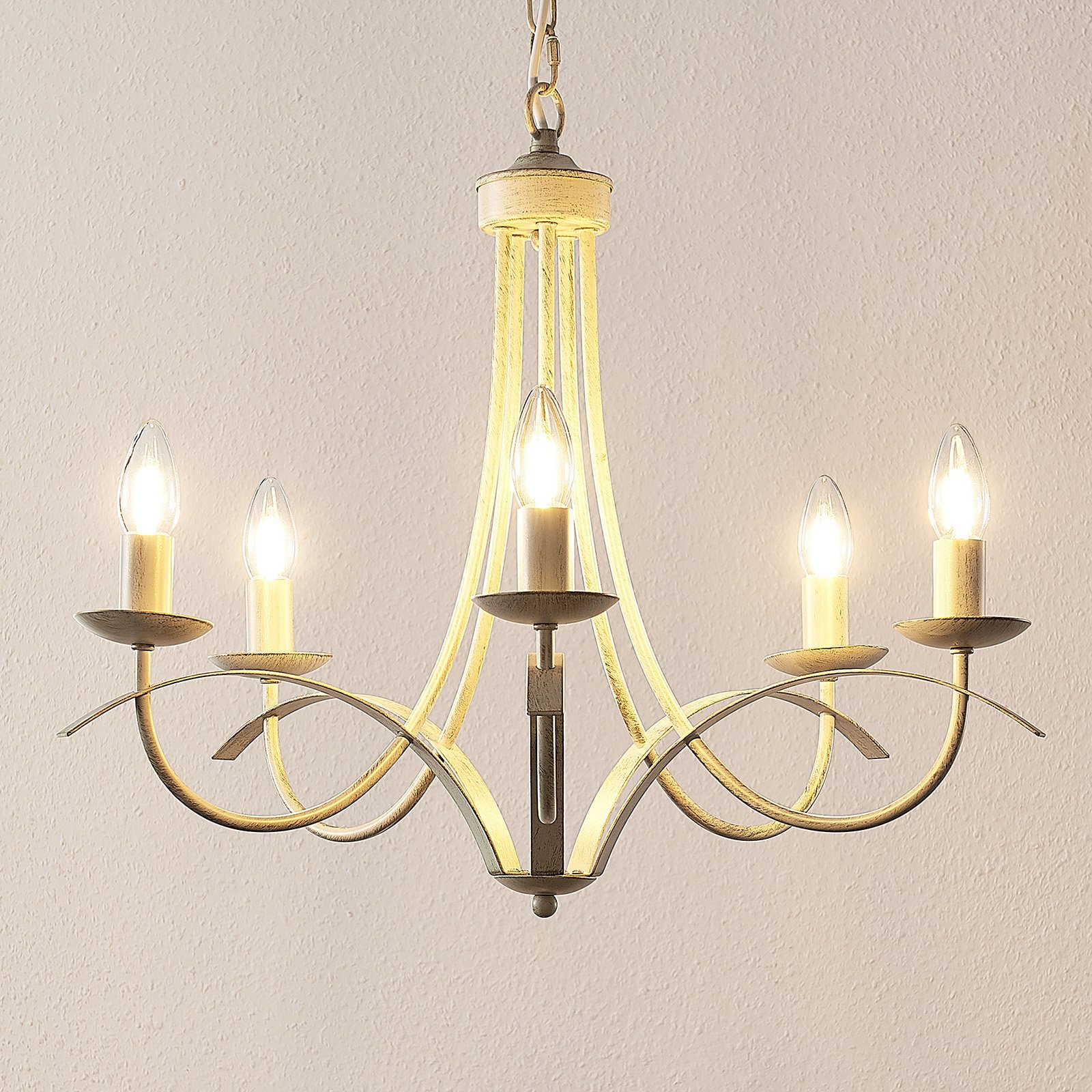 Lindby Amonja chandelier, 5-bulb, white