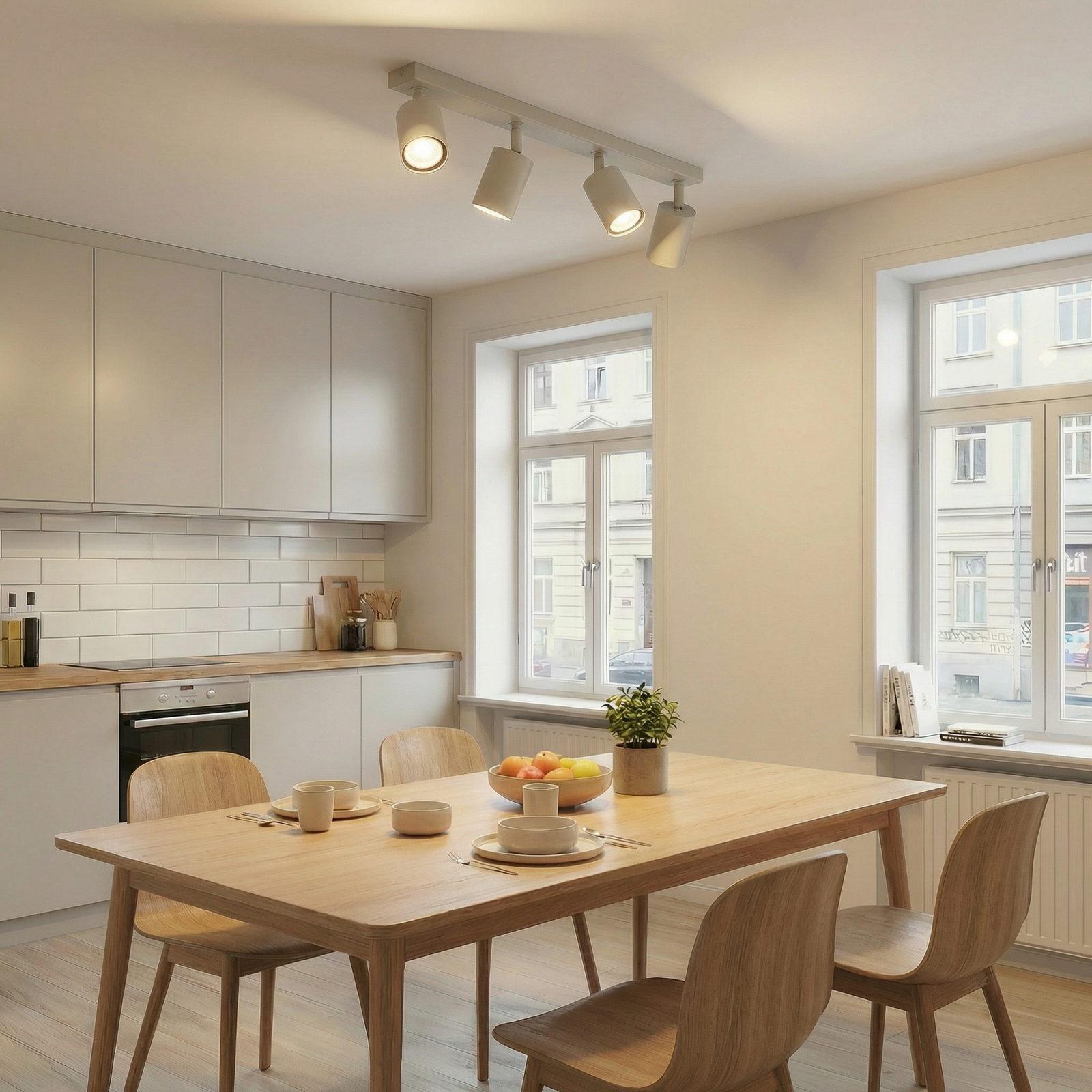 Deckenstrahler Zoom, 4-flammig, grau-beige, Stahl, GU10