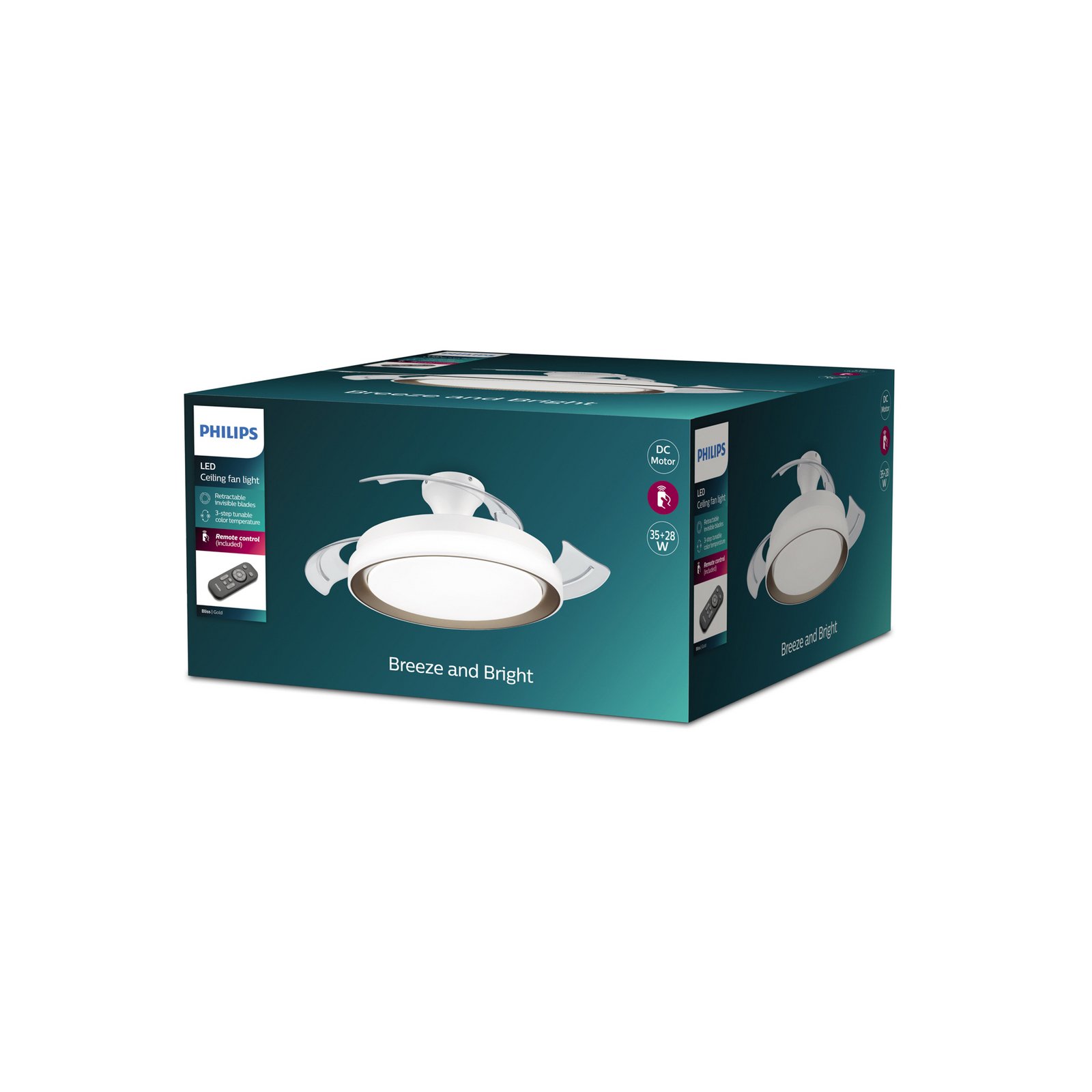 Philips LED-takvifte Bliss, gull/hvit, stillegående, CCT