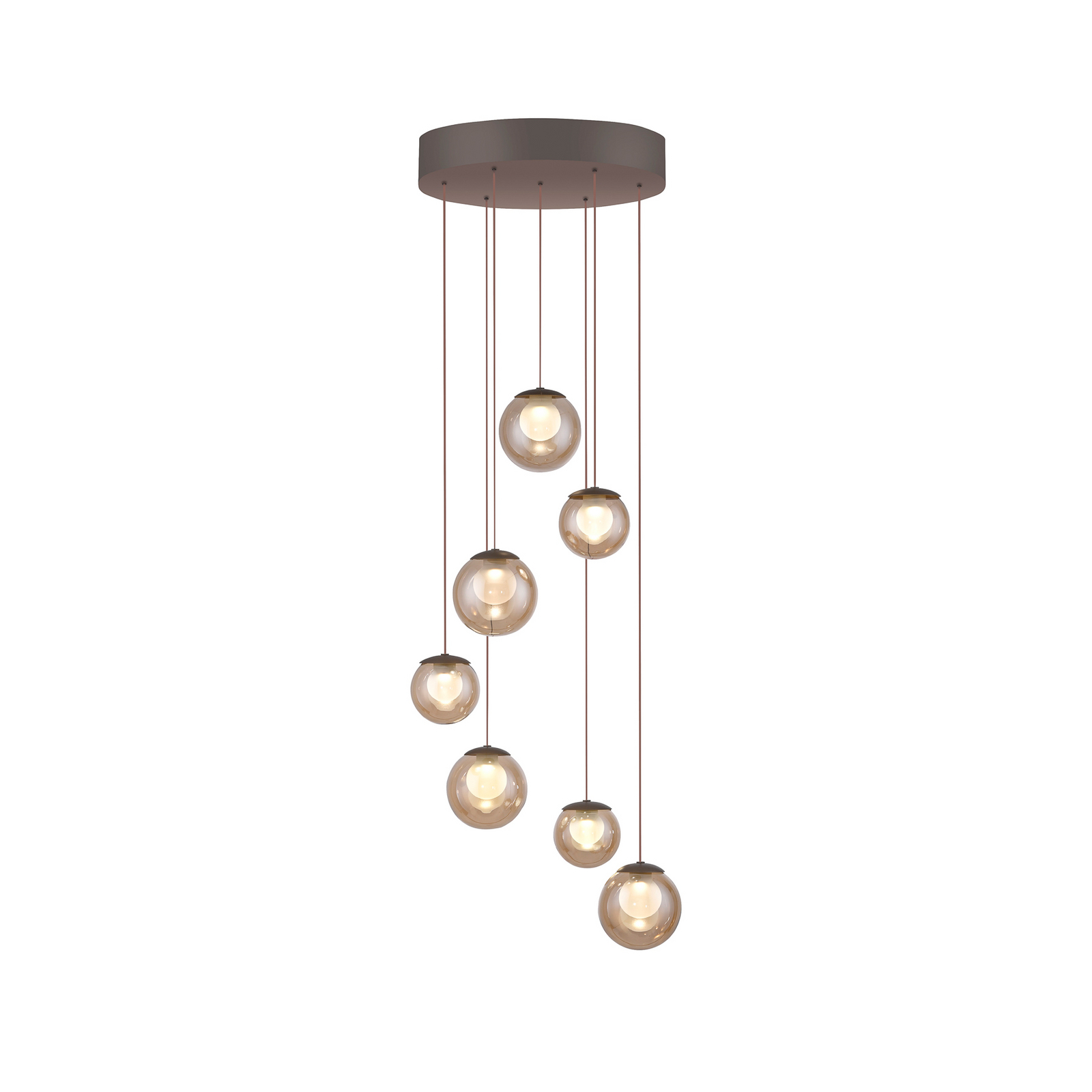 PURE LED-Hängelampe Popup, bronze/amber Ø 40 cm, 7-flg.